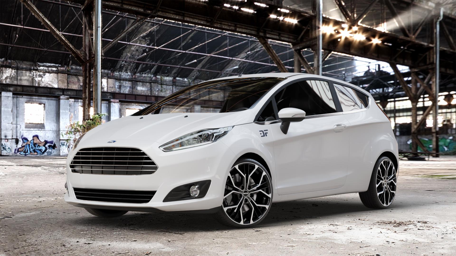 GMP Italia MATISSE Black diamond Felge mit Reifen schwarz in 18Zoll Winterfelge Alufelge auf weissem Ford Fiesta VI Typ JA8 Facelift ⬇️ mit 15mm Tieferlegung ⬇️ Old Industrial Hall_max_4400mm_2024 Frontansicht_1