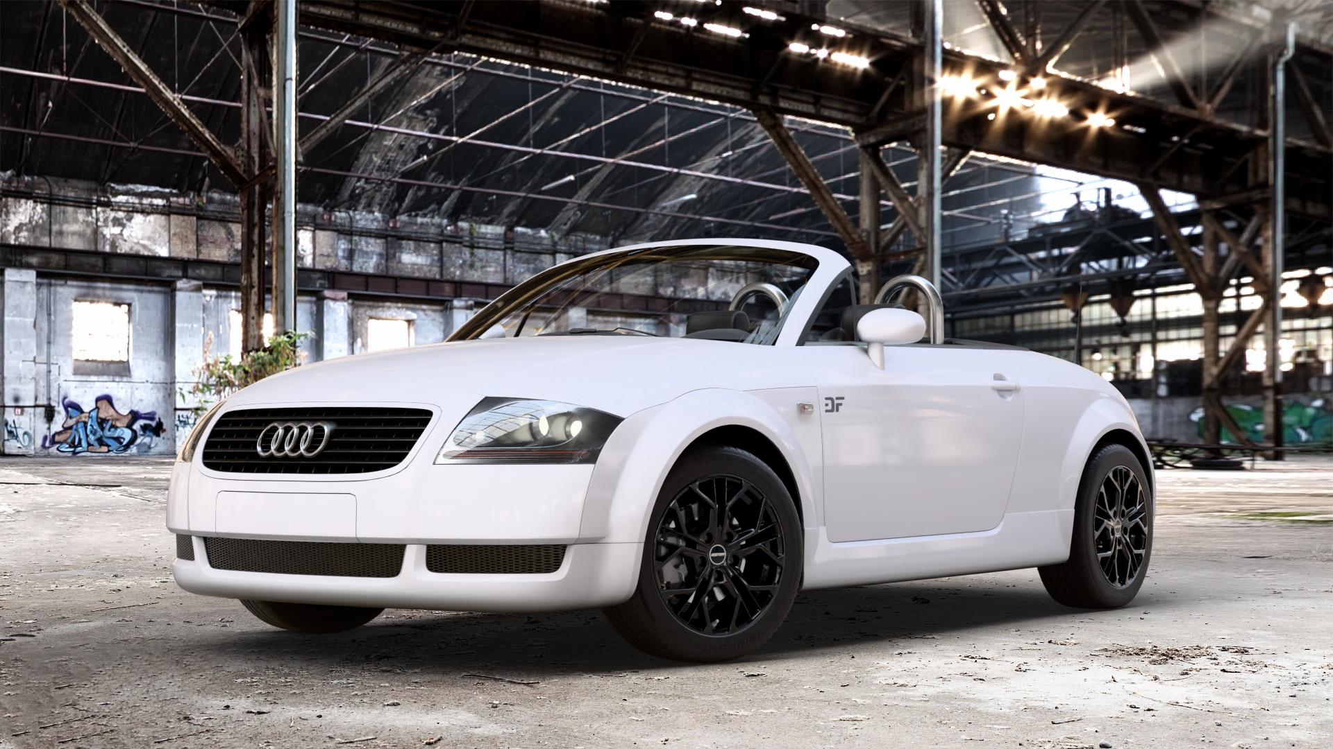 GMP Italia MATISSE Black glossy Felge mit Reifen schwarz in 16Zoll Winterfelge Alufelge auf weissem Audi TT I Typ 8N (Roadster) 1,8l T 110kW (150 PS) 120kW (163 132kW (179 140kW (190 quattro 165kW (224 3,2l VR6 184kW (250 ⬇️ mit 15mm Tieferlegung ⬇️ Old Industrial Hall_max_4400mm_2024 Frontansicht_1