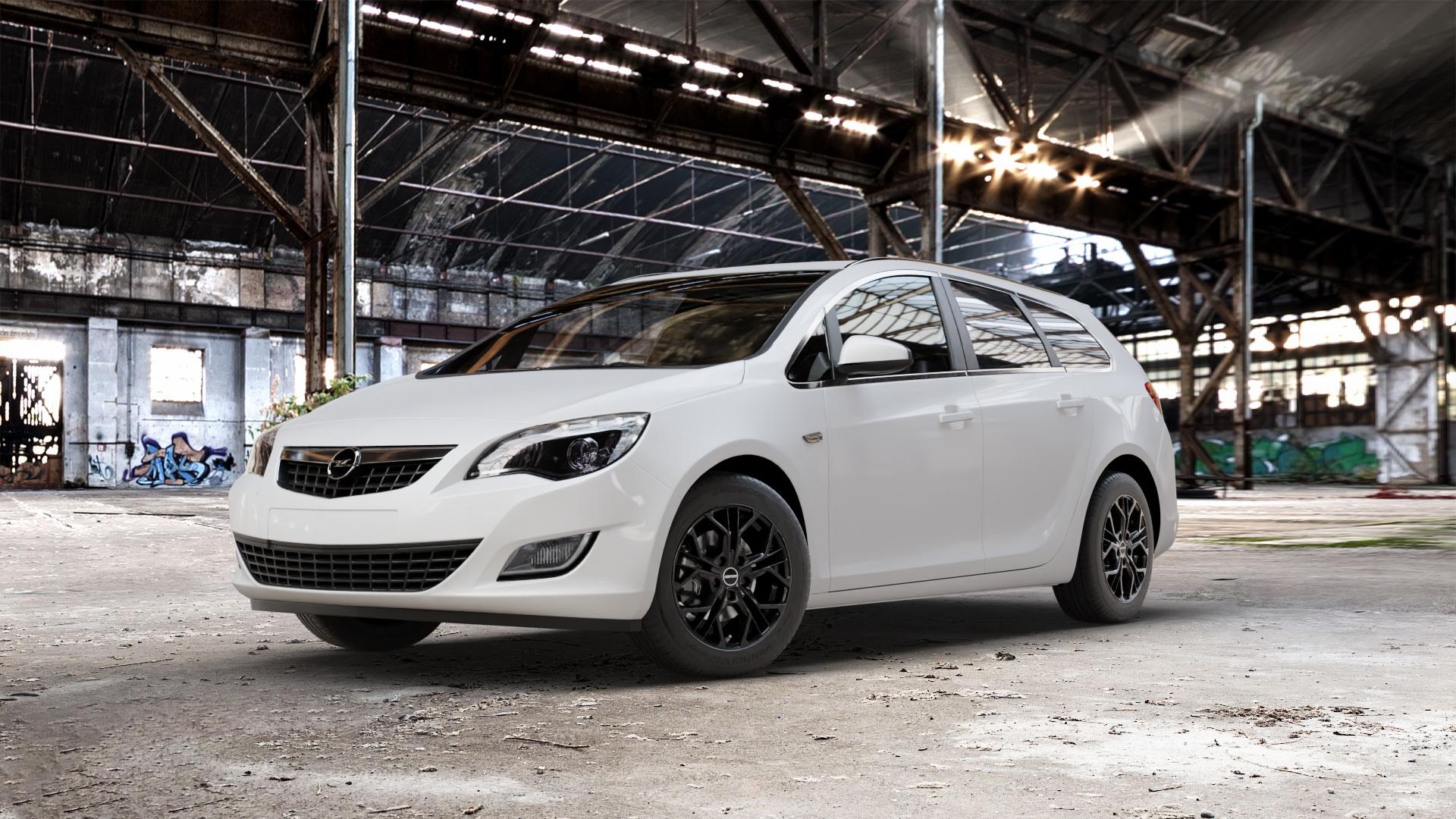 GMP Italia MATISSE Black glossy Felge mit Reifen schwarz in 16Zoll Winterfelge Alufelge auf weissem Opel Astra J Sports Tourer Typ P-J/SW Facelift ⬇️ mit 15mm Tieferlegung ⬇️ Old Industrial Hall_max_5300mm_2024 Frontansicht_1