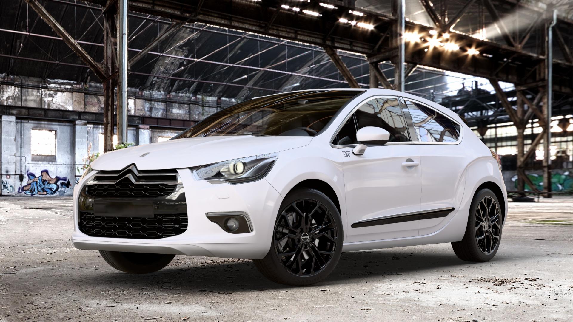 GMP Italia MATISSE Black glossy Felge mit Reifen schwarz in 18Zoll Winterfelge Alufelge auf weissem Citroen DS4 Typ N DS Automobiles I ⬇️ mit 15mm Tieferlegung ⬇️ Old Industrial Hall_max_4400mm_2024 Frontansicht_1