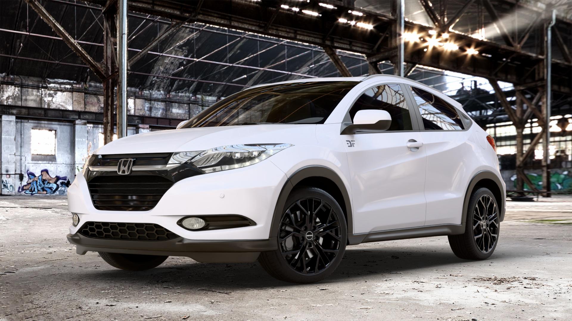 GMP Italia MATISSE Black glossy Felge mit Reifen schwarz in 18Zoll Winterfelge Alufelge auf weissem Honda HR-V II (RU) ⬇️ mit 15mm Tieferlegung ⬇️ Old Industrial Hall_max_4400mm_2024 Frontansicht_1
