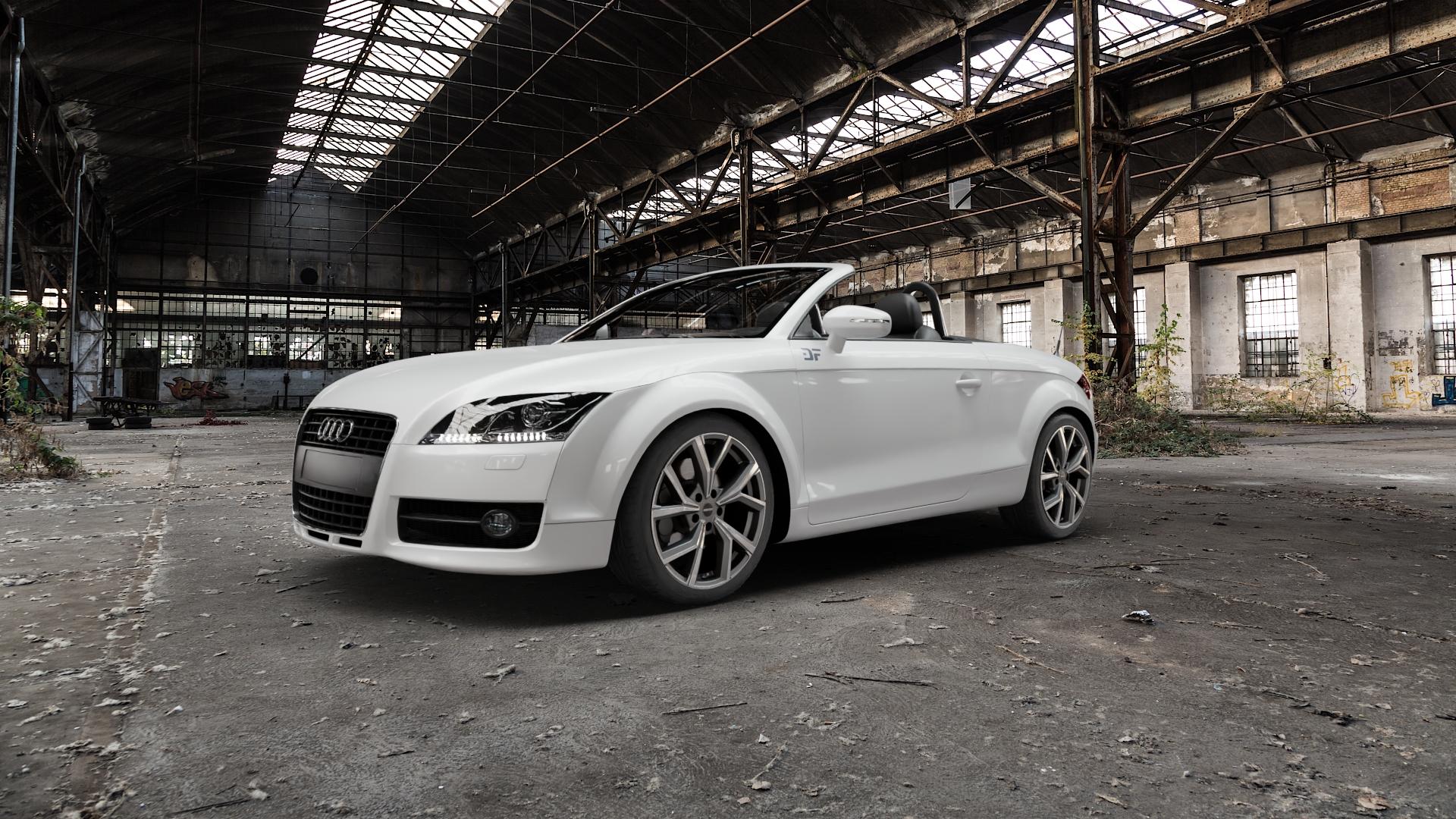 GMP Italia Mentor Anthr. matt diamond Felge mit Reifen grau anthrazit in 18Zoll Winterfelge Alufelge auf weissem Audi TT II Typ 8J (Roadster) ⬇️ mit 15mm Tieferlegung ⬇️ Old Industrial Hall_max5000mm_2022 Frontansicht_1