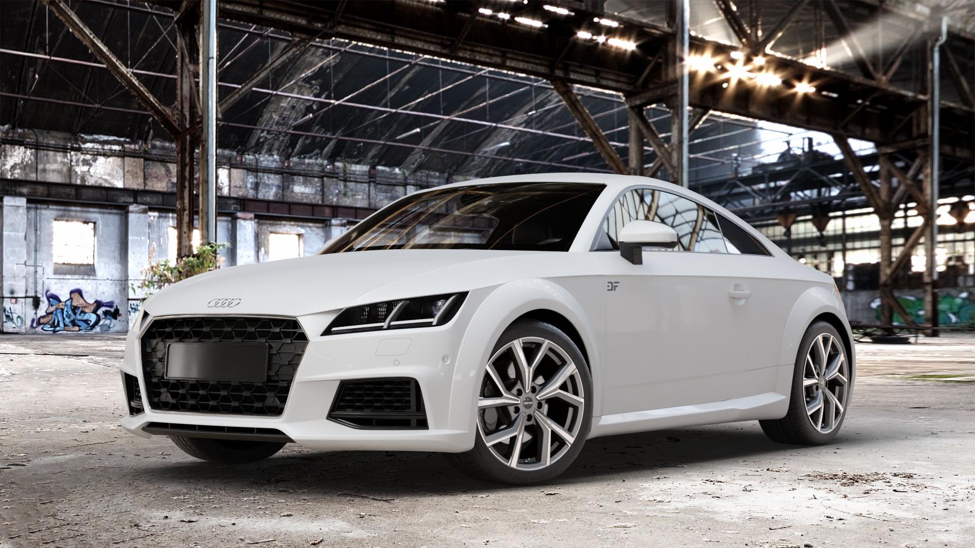 GMP Italia Mentor Anthr. matt diamond Felge mit Reifen grau anthrazit in 18Zoll Winterfelge Alufelge auf weissem Audi TT III Typ 8S Facelift (Coupé) (Roadster) ⬇️ mit 15mm Tieferlegung ⬇️ Old Industrial Hall_max_4400mm_2024 Frontansicht_1