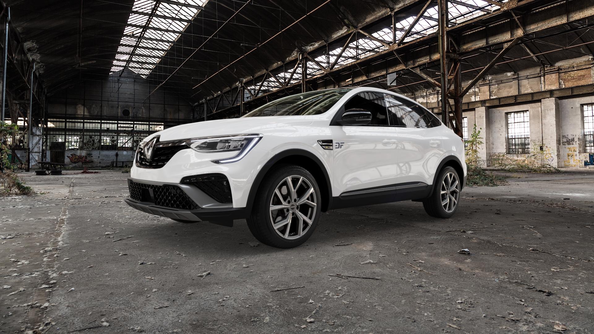 GMP Italia Mentor Anthr. matt diamond Felge mit Reifen grau anthrazit in 18Zoll Winterfelge Alufelge auf weissem Renault Arkana ⬇️ mit 15mm Tieferlegung ⬇️ Old Industrial Hall_max5000mm_2022 Frontansicht_1