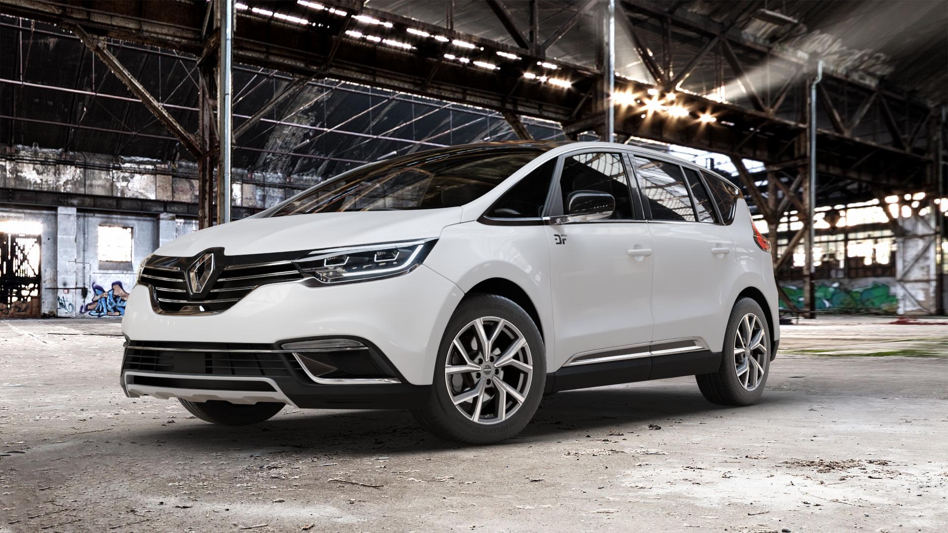 GMP Italia Mentor Anthr. matt diamond Felge mit Reifen grau anthrazit in 18Zoll Winterfelge Alufelge auf weissem Renault Espace V Typ RFC Facelift ⬇️ mit 15mm Tieferlegung ⬇️ Old Industrial Hall_max_5300mm_2024 Frontansicht_1