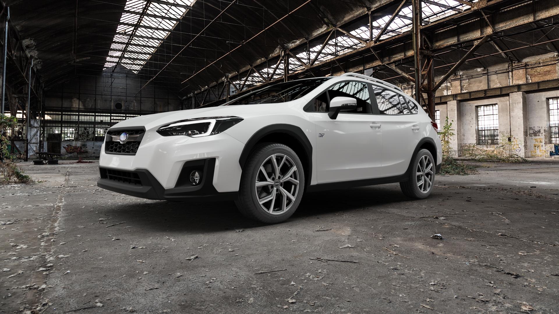 GMP Italia Mentor Anthr. matt diamond Felge mit Reifen grau anthrazit in 18Zoll Winterfelge Alufelge auf weissem Subaru XV Typ G5 2,0l i 115kW (156 PS) 1,6l 84kW (114 ⬇️ mit 15mm Tieferlegung ⬇️ Old Industrial Hall_max5000mm_2022 Frontansicht_1