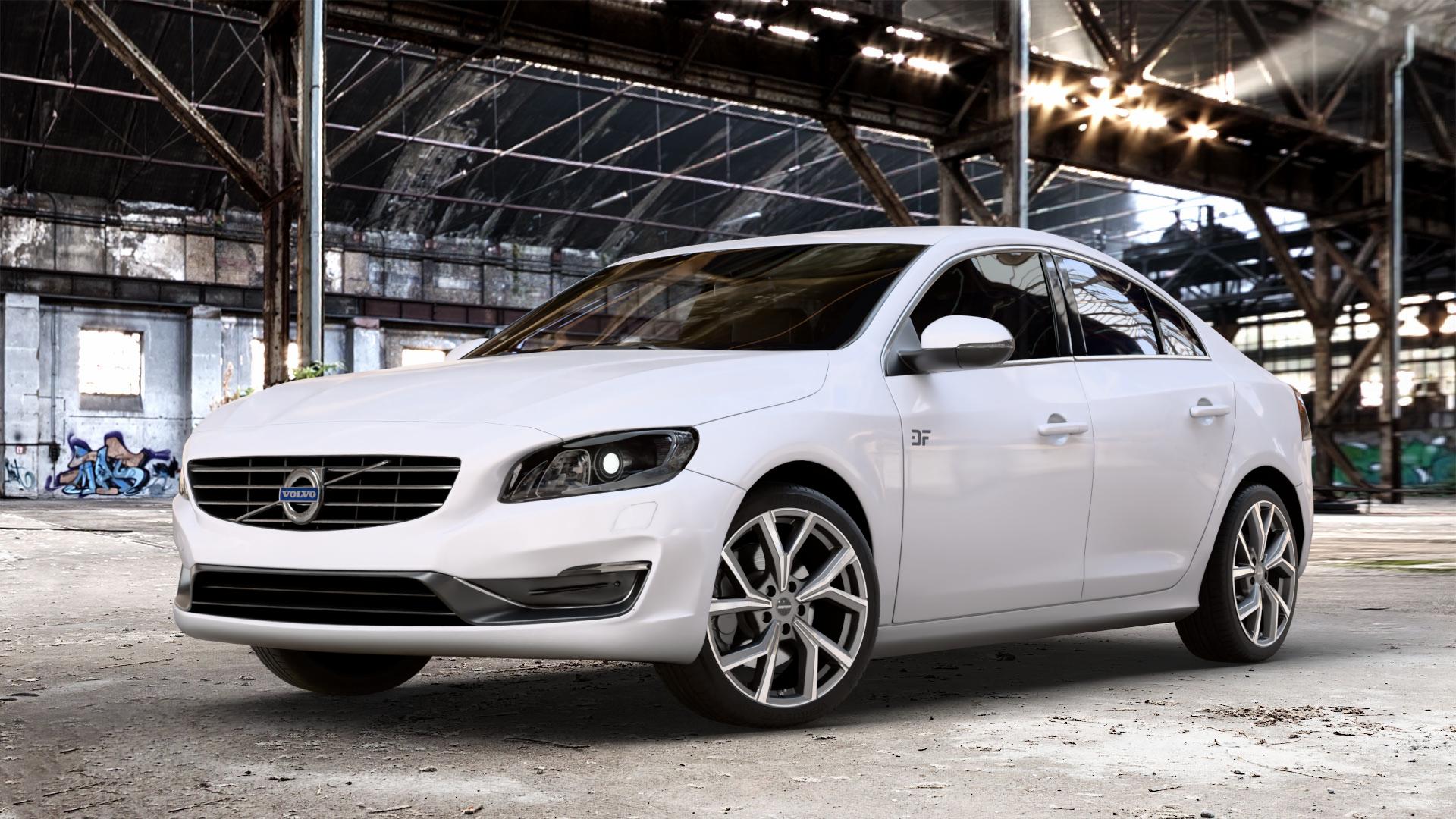 GMP Italia Mentor Anthr. matt diamond Felge mit Reifen grau anthrazit in 18Zoll Winterfelge Alufelge auf weissem Volvo S60 II Typ F ⬇️ mit 15mm Tieferlegung ⬇️ Old Industrial Hall_max_4400mm_2024 Frontansicht_1