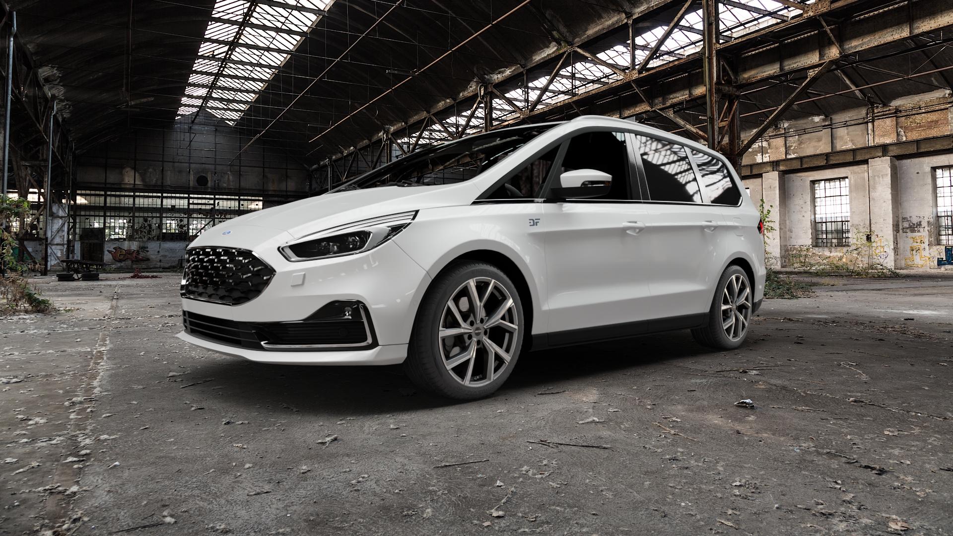 GMP Italia Mentor Anthr. matt diamond Felge mit Reifen grau anthrazit in 19Zoll Winterfelge Alufelge auf weissem Ford Galaxy V Typ WAH6 ⬇️ mit 15mm Tieferlegung ⬇️ Old Industrial Hall_max5000mm_2022 Frontansicht_1