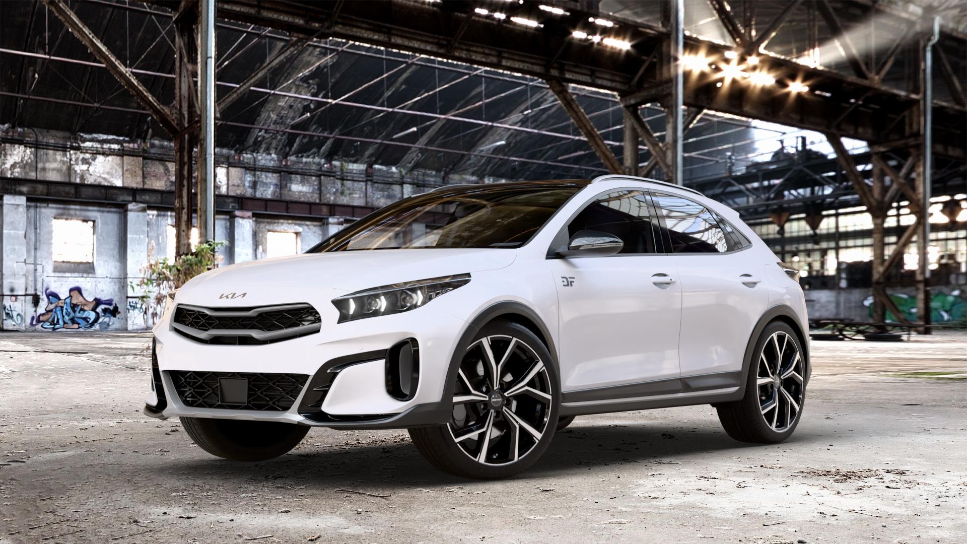 GMP Italia Mentor Black diamond Felge mit Reifen schwarz in 18Zoll Winterfelge Alufelge auf weissem Kia XCeed Typ CD Facelift 1,0l T-GDI 88kW (120 PS) 1,5l 118kW Mild-Hybrid (160 1,6l GDI 77kW Hybrid (105 CRDi 100kW (136 150kW (204 103kW (140 ⬇️ mit 15mm Tieferlegung ⬇️ Old Industrial Hall_max_4400mm_2024 Frontansicht_1