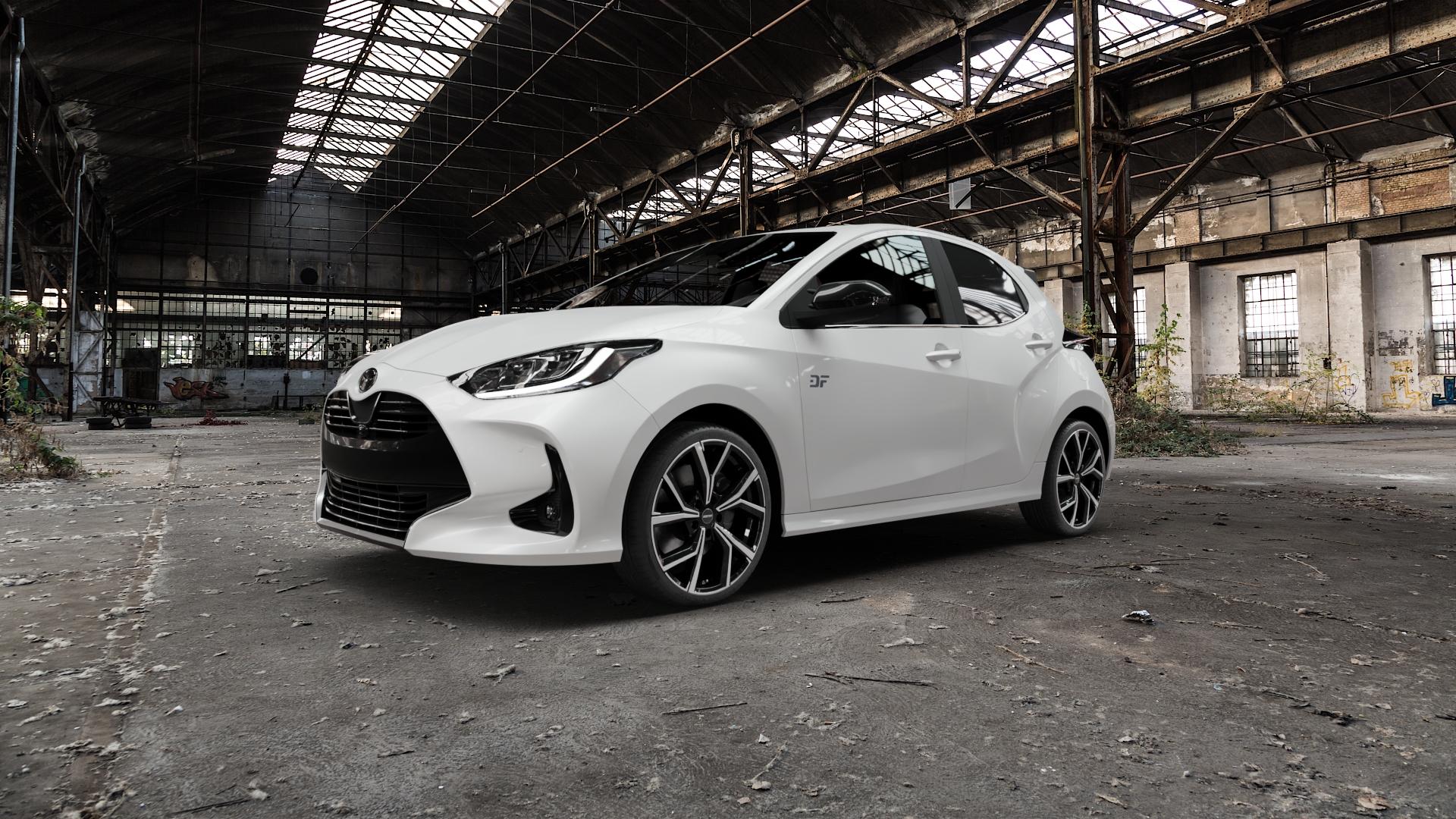 GMP Italia Mentor Black diamond Felge mit Reifen schwarz in 18Zoll Winterfelge Alufelge auf weissem Mazda 2 (22-) (ZV) (24-) Facelift ⬇️ mit 15mm Tieferlegung ⬇️ Old Industrial Hall_max5000mm_2022 Frontansicht_1
