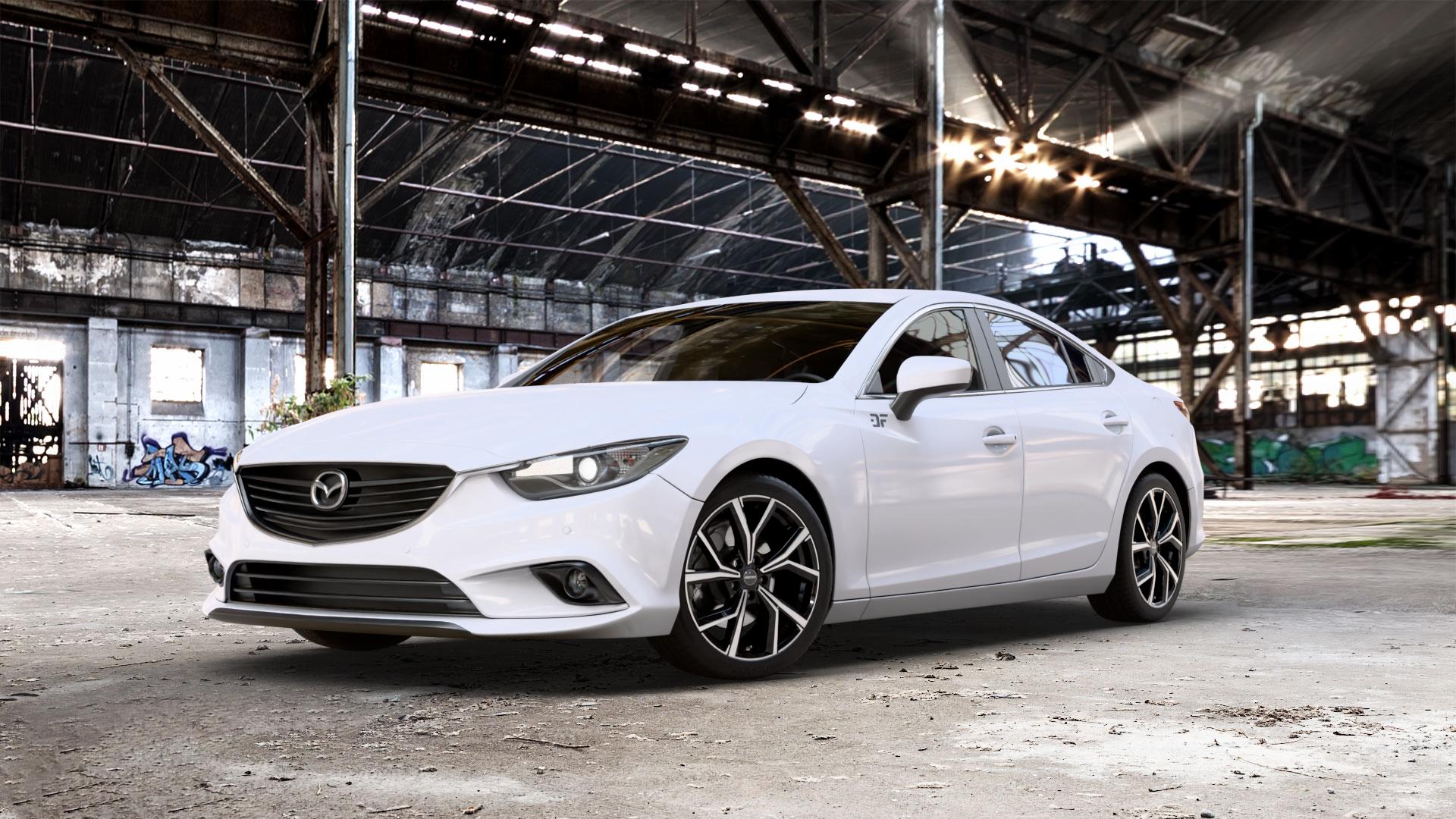 GMP Italia Mentor Black diamond Felge mit Reifen schwarz in 18Zoll Winterfelge Alufelge auf weissem Mazda 6 III (12-15) Limousine (GJ/GH) (15-18) (GH) Facelift (GJ) ⬇️ mit 15mm Tieferlegung ⬇️ Old Industrial Hall_max_5300mm_2024 Frontansicht_1