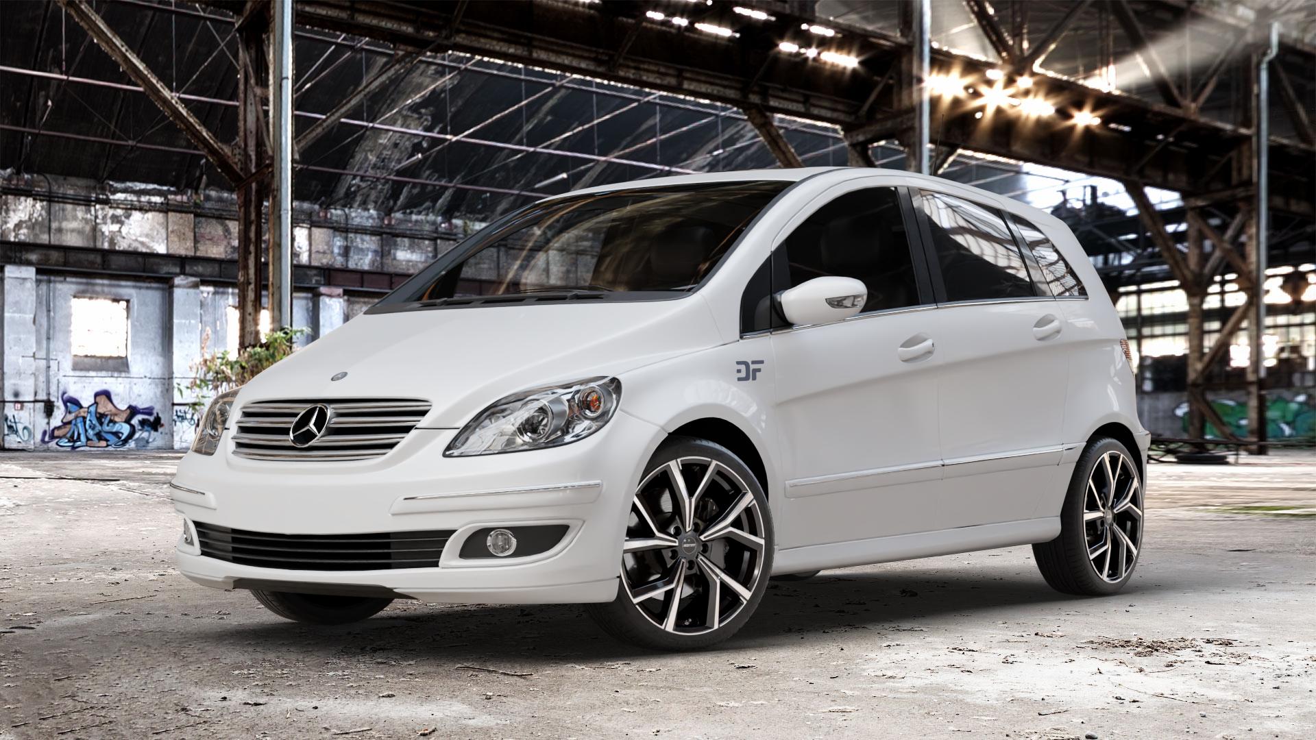 GMP Italia Mentor Black diamond Felge mit Reifen schwarz in 18Zoll Winterfelge Alufelge auf weissem Mercedes B-Klasse Typ T245 ⬇️ mit 15mm Tieferlegung ⬇️ Old Industrial Hall_max_4400mm_2024 Frontansicht_1