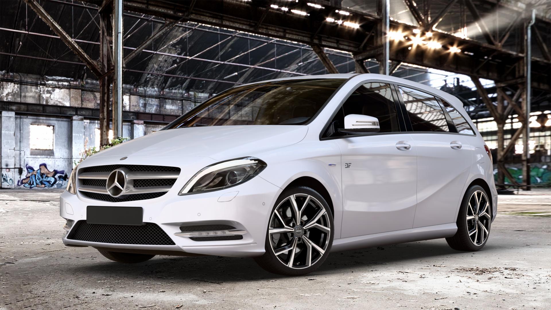 GMP Italia Mentor Black Diamond Felge mit Reifen schwarz in 18Zoll Winterfelge Alufelge auf weissem Mercedes B-Klasse Typ W246 ⬇️ mit 15mm Tieferlegung ⬇️ Old Industrial Hall_max_4400mm_2024 Frontansicht_1