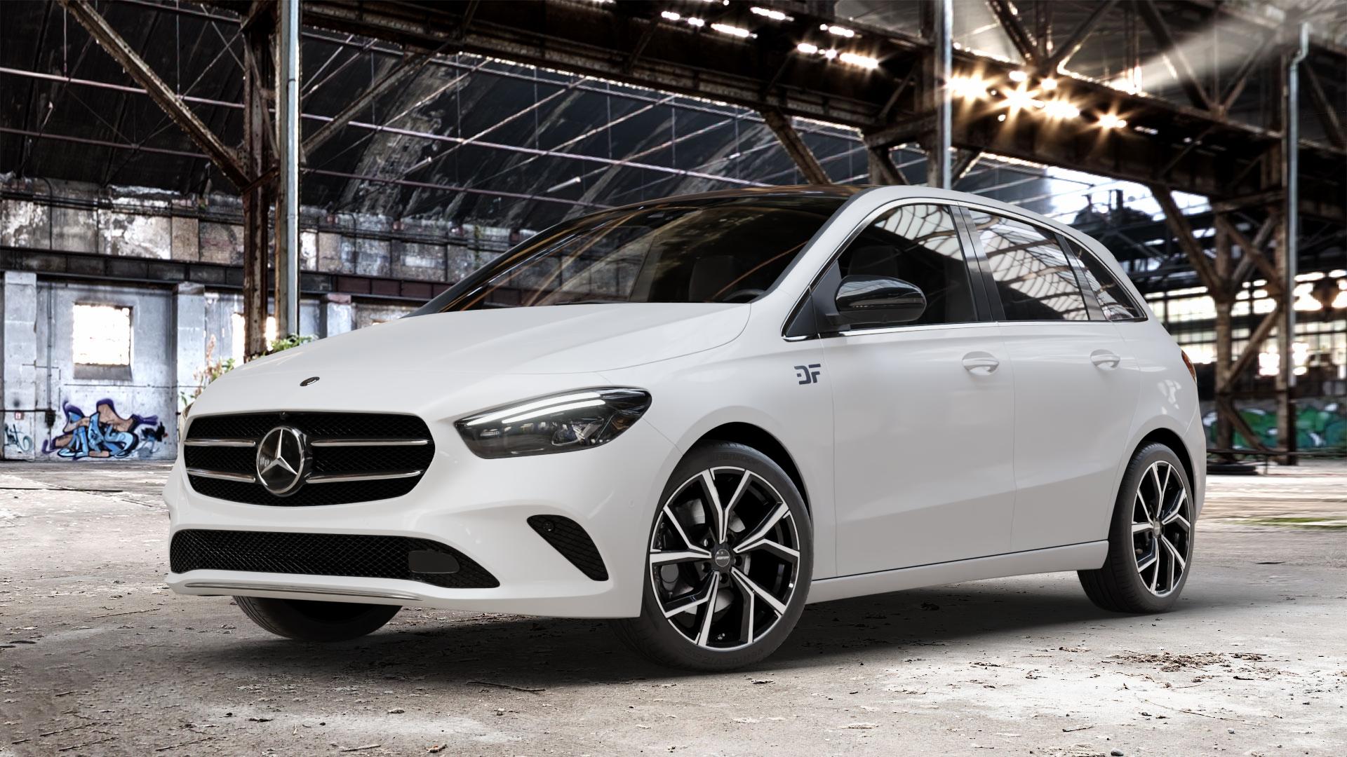 GMP Italia Mentor Black diamond Felge mit Reifen schwarz in 18Zoll Winterfelge Alufelge auf weissem Mercedes B-Klasse Typ W247 ⬇️ mit 15mm Tieferlegung ⬇️ Old Industrial Hall_max_4400mm_2024 Frontansicht_1