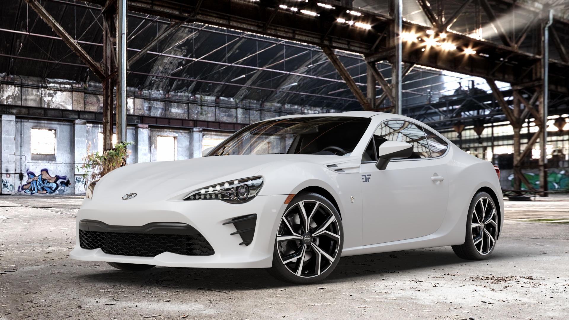 GMP Italia Mentor Black diamond Felge mit Reifen schwarz in 18Zoll Winterfelge Alufelge auf weissem Toyota GT86 Typ GC/GF ZN Facelift ⬇️ mit 15mm Tieferlegung ⬇️ Old Industrial Hall_max_4400mm_2024 Frontansicht_1