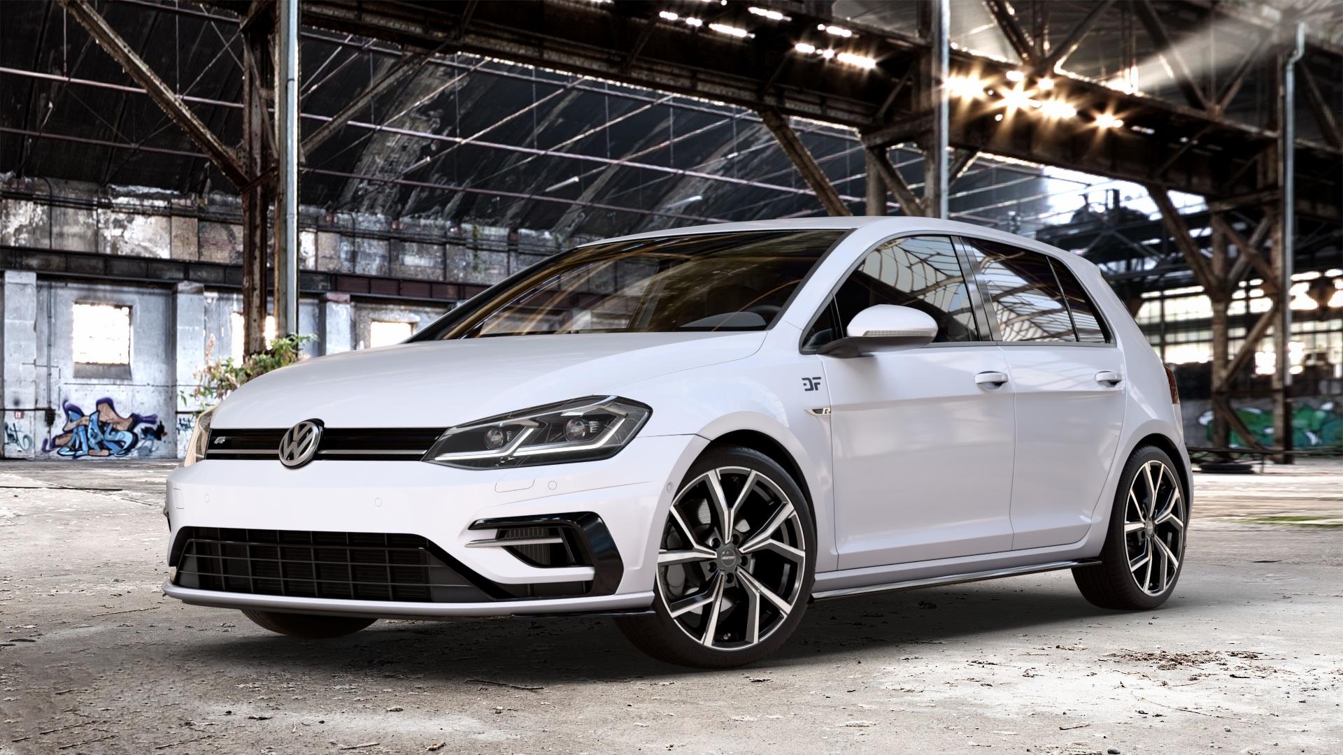GMP Italia Mentor Black Diamond Felge mit Reifen schwarz in 18Zoll Winterfelge Alufelge auf weissem unilack Volkswagen (VW) Golf 7 Facelift 2,0l R 4Motion 228kW (310 PS) 213kW (290 221kW (300 ⬇️ mit 15mm Tieferlegung ⬇️ Old Industrial Hall_max_4400mm_2024 Frontansicht_1