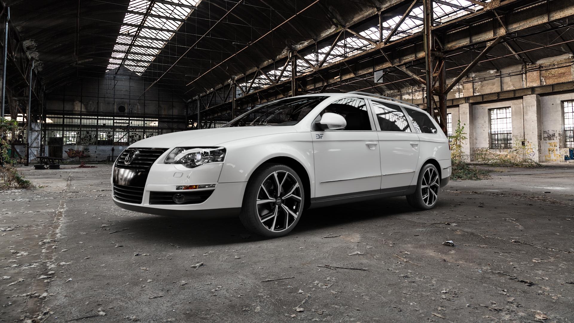 GMP Italia Mentor Black diamond Felge mit Reifen schwarz in 18Zoll Winterfelge Alufelge auf weissem Volkswagen (VW) Passat 3C/B6 Variant ⬇️ mit 15mm Tieferlegung ⬇️ Old Industrial Hall_max5000mm_2022 Frontansicht_1