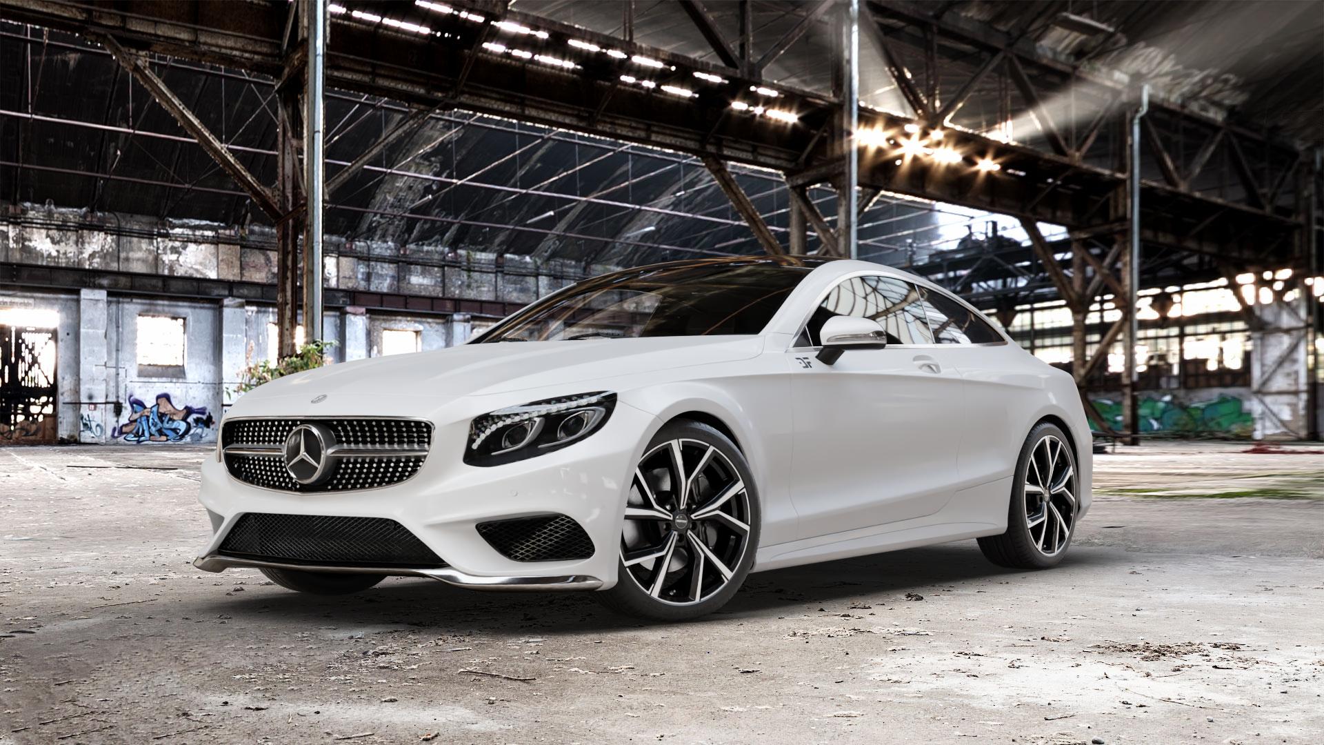 GMP Italia Mentor Black diamond Felge mit Reifen schwarz in 20Zoll Winterfelge Alufelge auf weissem Mercedes S-Klasse Typ C217 Facelift Coupe ⬇️ mit 15mm Tieferlegung ⬇️ Old Industrial Hall_max_5300mm_2024 Frontansicht_1