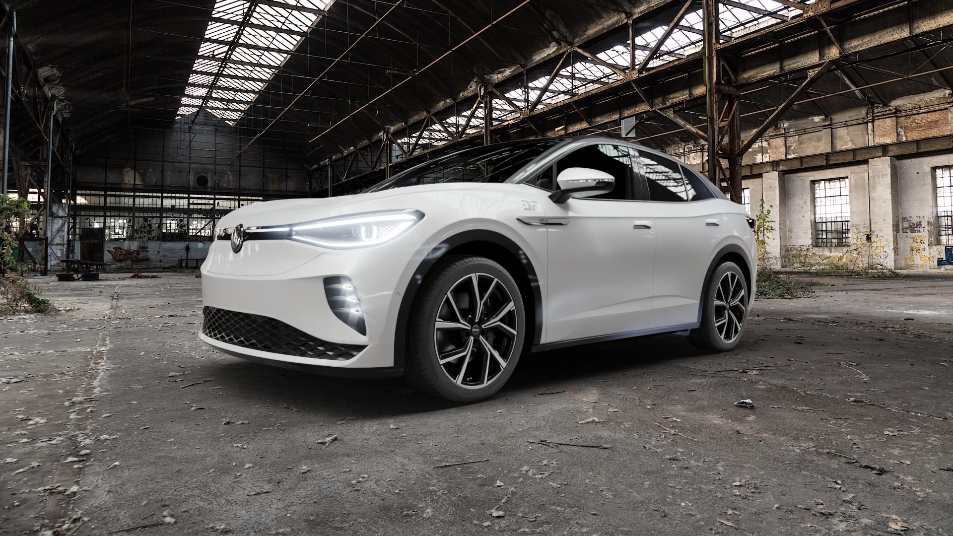 GMP Italia Mentor Black diamond Felge mit Reifen schwarz in 20Zoll Winterfelge Alufelge auf weissem Volkswagen (VW) ID.5 0,0l 77kW GTX 4Motion (220kW) (105 PS) ⬇️ mit 15mm Tieferlegung ⬇️ Old Industrial Hall_max5000mm_2022 Frontansicht_1
