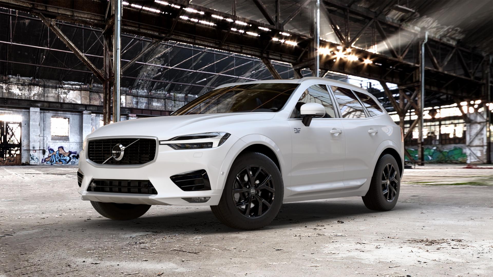 GMP Italia Mentor Black glossy Felge mit Reifen schwarz in 17Zoll Winterfelge Alufelge auf weissem Volvo XC60 Typ U ⬇️ mit 15mm Tieferlegung ⬇️ Old Industrial Hall_max_5300mm_2024 Frontansicht_1