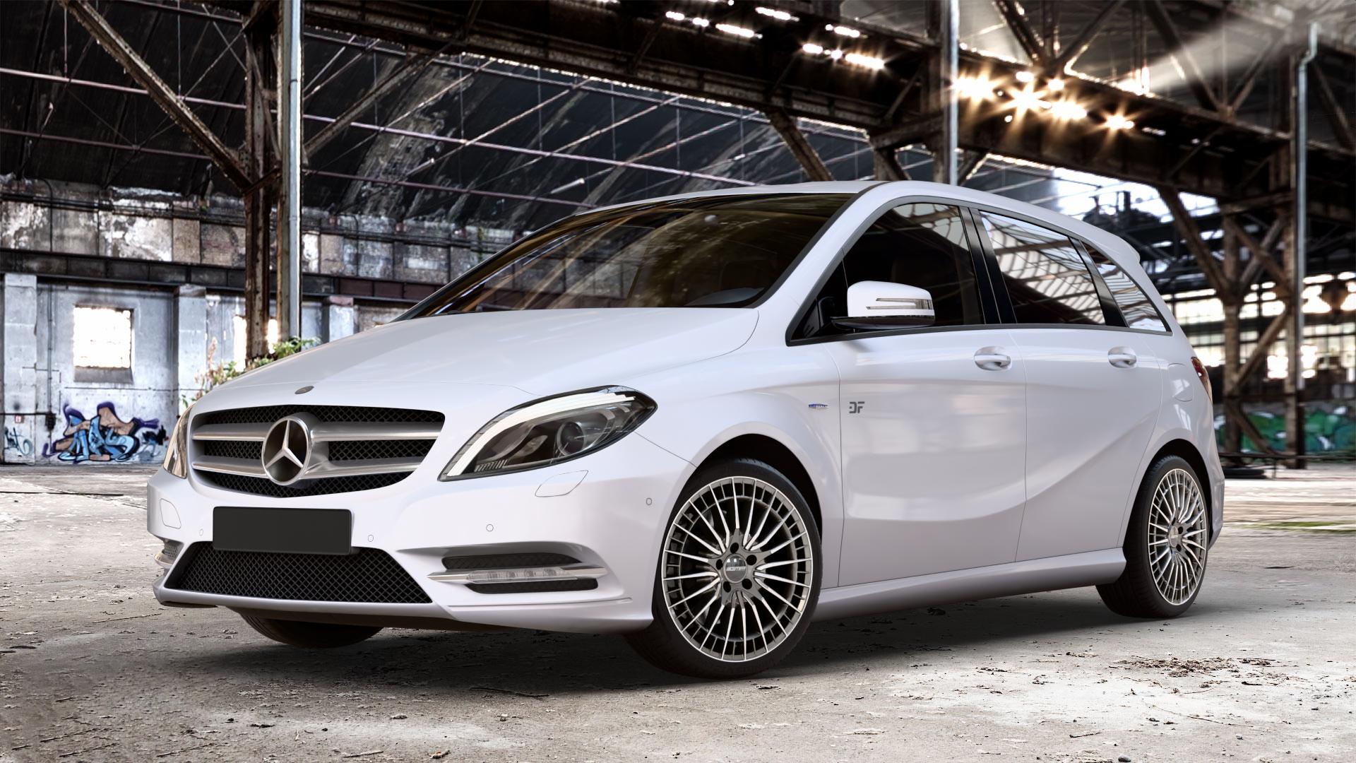 GMP Italia QSTAR Anthr. diamond Felge mit Reifen grau anthrazit in 18Zoll Winterfelge Alufelge auf weissem Mercedes B-Klasse Typ W246 ⬇️ mit 15mm Tieferlegung ⬇️ Old Industrial Hall_max_4400mm_2024 Frontansicht_1
