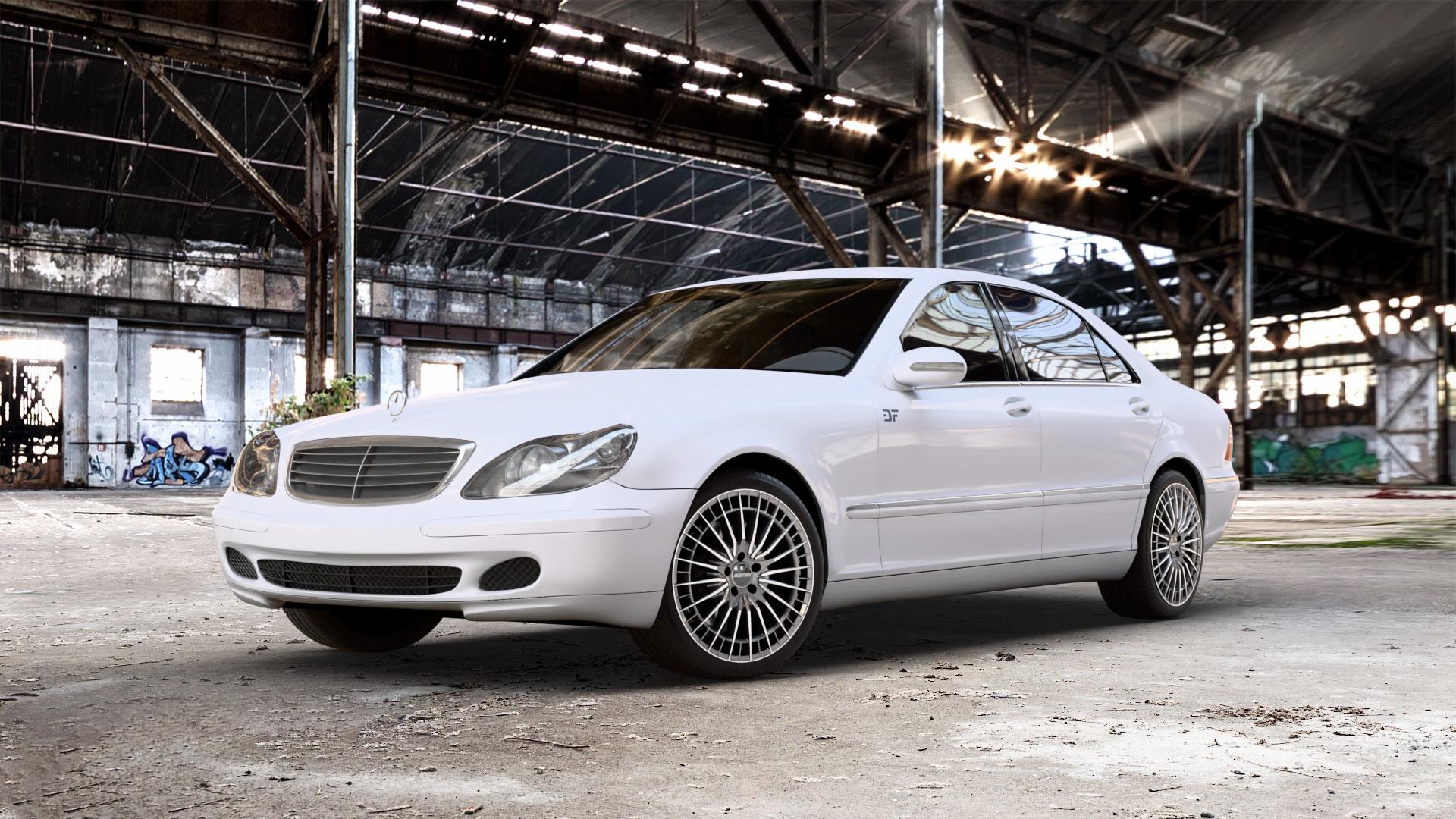 GMP Italia QSTAR Anthr. diamond Felge mit Reifen grau anthrazit in 19Zoll Winterfelge Alufelge auf weissem Mercedes S-Klasse Typ W220 2,8l S 280 150kW (204 PS) 3,2l 320 165kW (224 4,3l 430 205kW (279 5,0l 500 220kW (299 225kW (306 3,7l 350 180kW (245 CDI 145kW (197 4, ⬇️ mit 15mm Tieferlegung ⬇️ Old Industrial Hall_max_5300mm_2024 Frontansicht_1