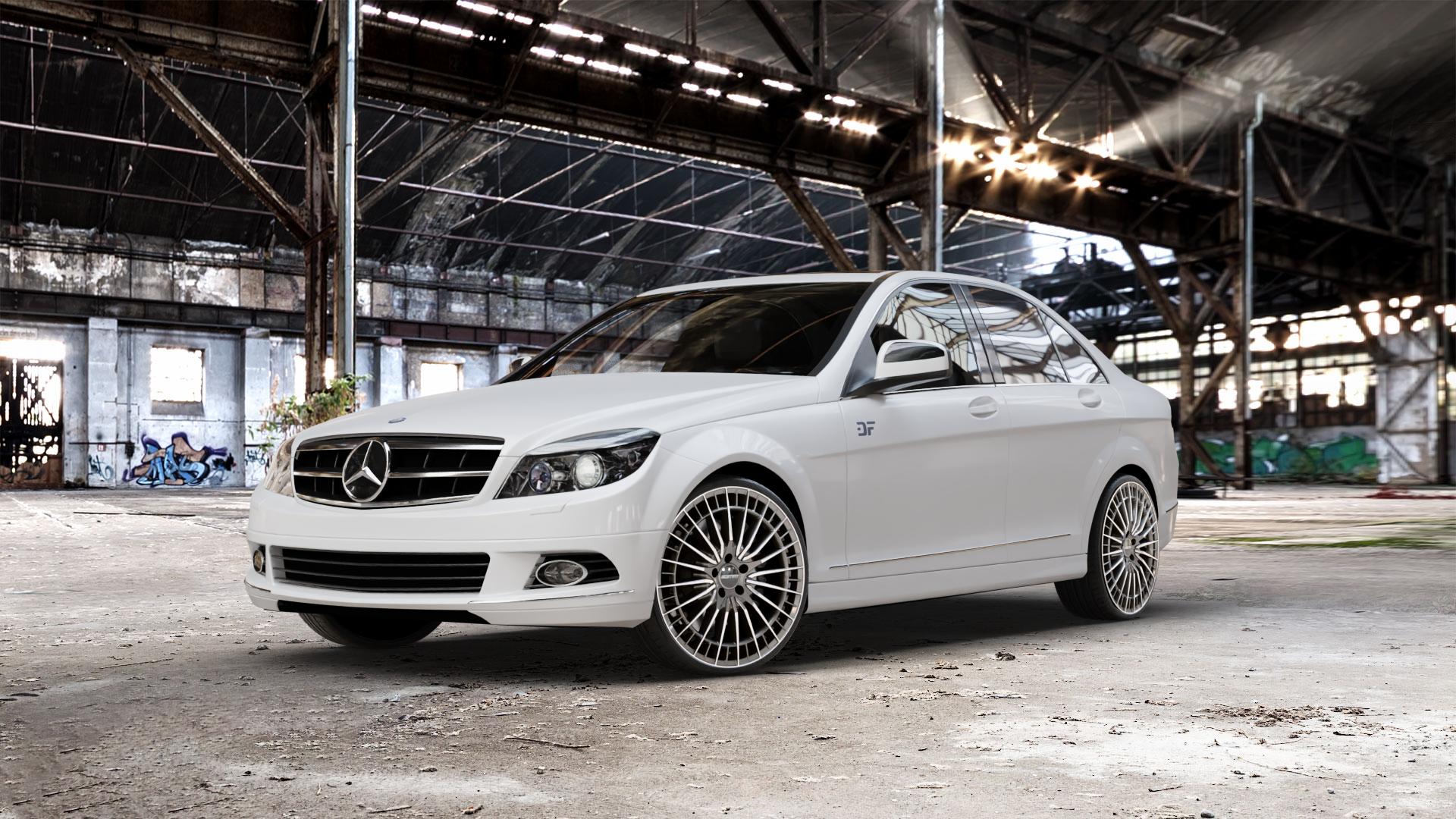 GMP Italia QSTAR Anthr. diamond Felge mit Reifen grau anthrazit in 20Zoll Winterfelge Alufelge auf weissem Mercedes C-Klasse Typ W204 Limousine ⬇️ mit 15mm Tieferlegung ⬇️ Old Industrial Hall_max_5300mm_2024 Frontansicht_1