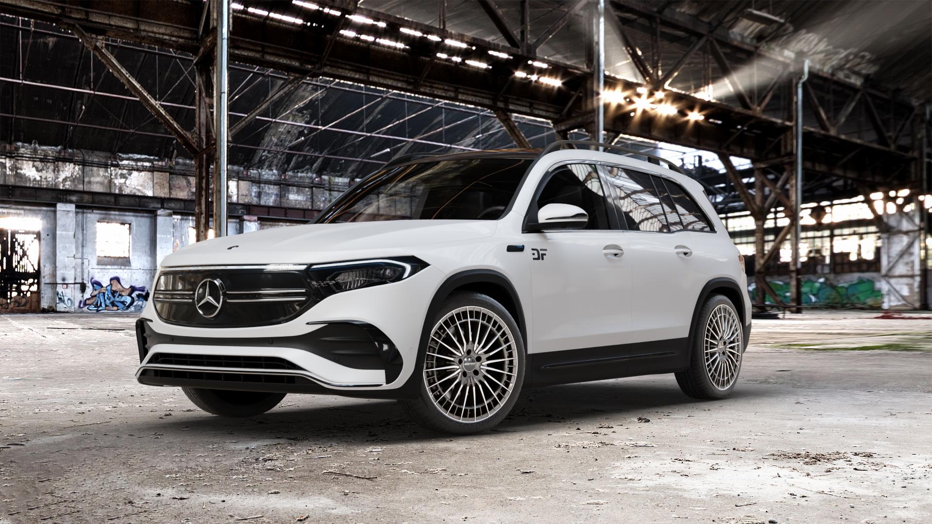 GMP Italia QSTAR Anthr. diamond Felge mit Reifen grau anthrazit in 20Zoll Winterfelge Alufelge auf weissem Mercedes EQB Typ F2B ⬇️ mit 15mm Tieferlegung ⬇️ Old Industrial Hall_max_5300mm_2024 Frontansicht_1
