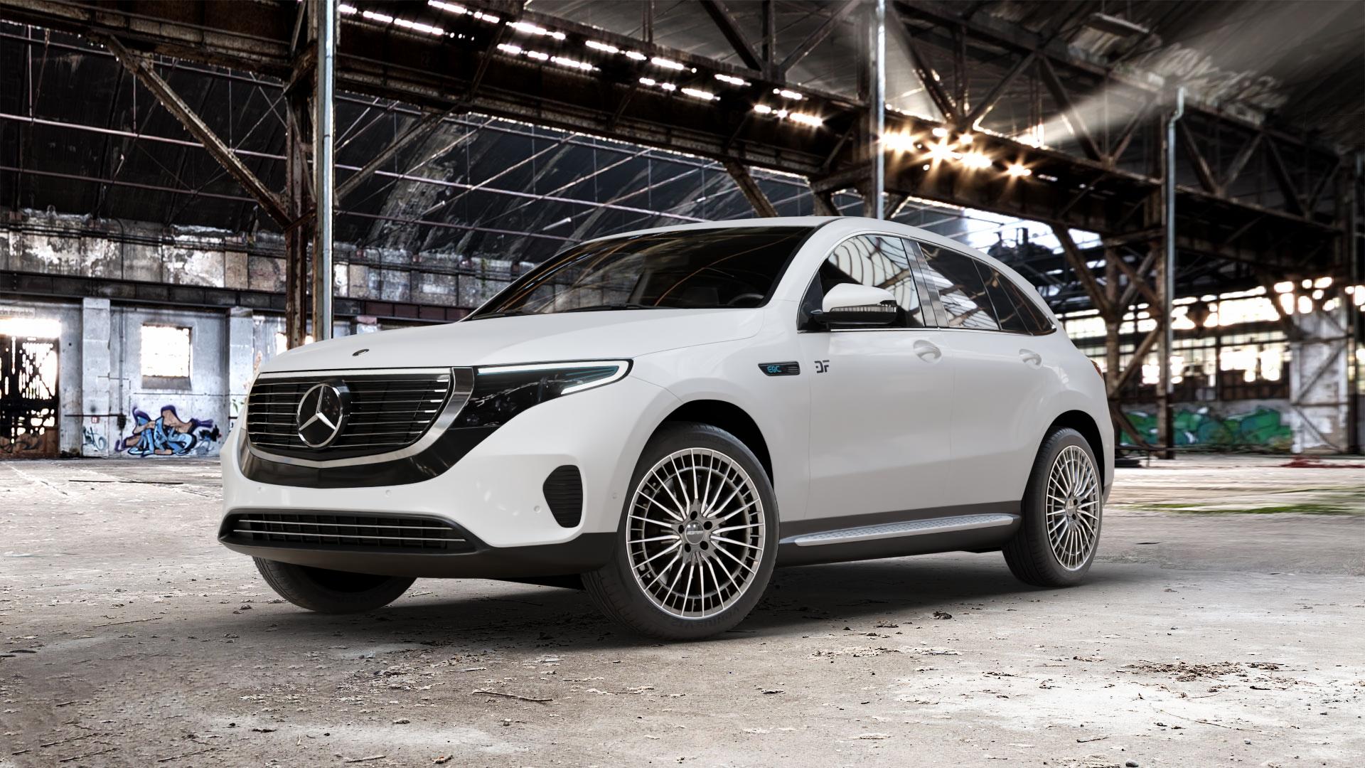 GMP Italia QSTAR Anthr. diamond Felge mit Reifen grau anthrazit in 20Zoll Winterfelge Alufelge auf weissem Mercedes EQC Typ N 293 (204 X) ⬇️ mit 15mm Tieferlegung ⬇️ Old Industrial Hall_max_5300mm_2024 Frontansicht_1