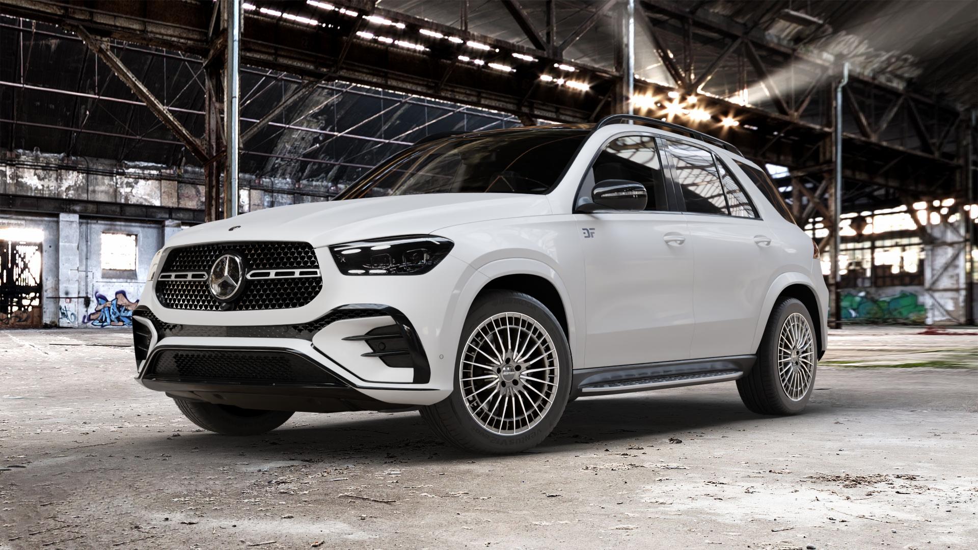 GMP Italia QSTAR Anthr. diamond Felge mit Reifen grau anthrazit in 20Zoll Winterfelge Alufelge auf weissem Mercedes GLE-Klasse SUV Typ V167 (H1GLE) Facelift ⬇️ mit 15mm Tieferlegung ⬇️ Old Industrial Hall_max_5300mm_2024 Frontansicht_1