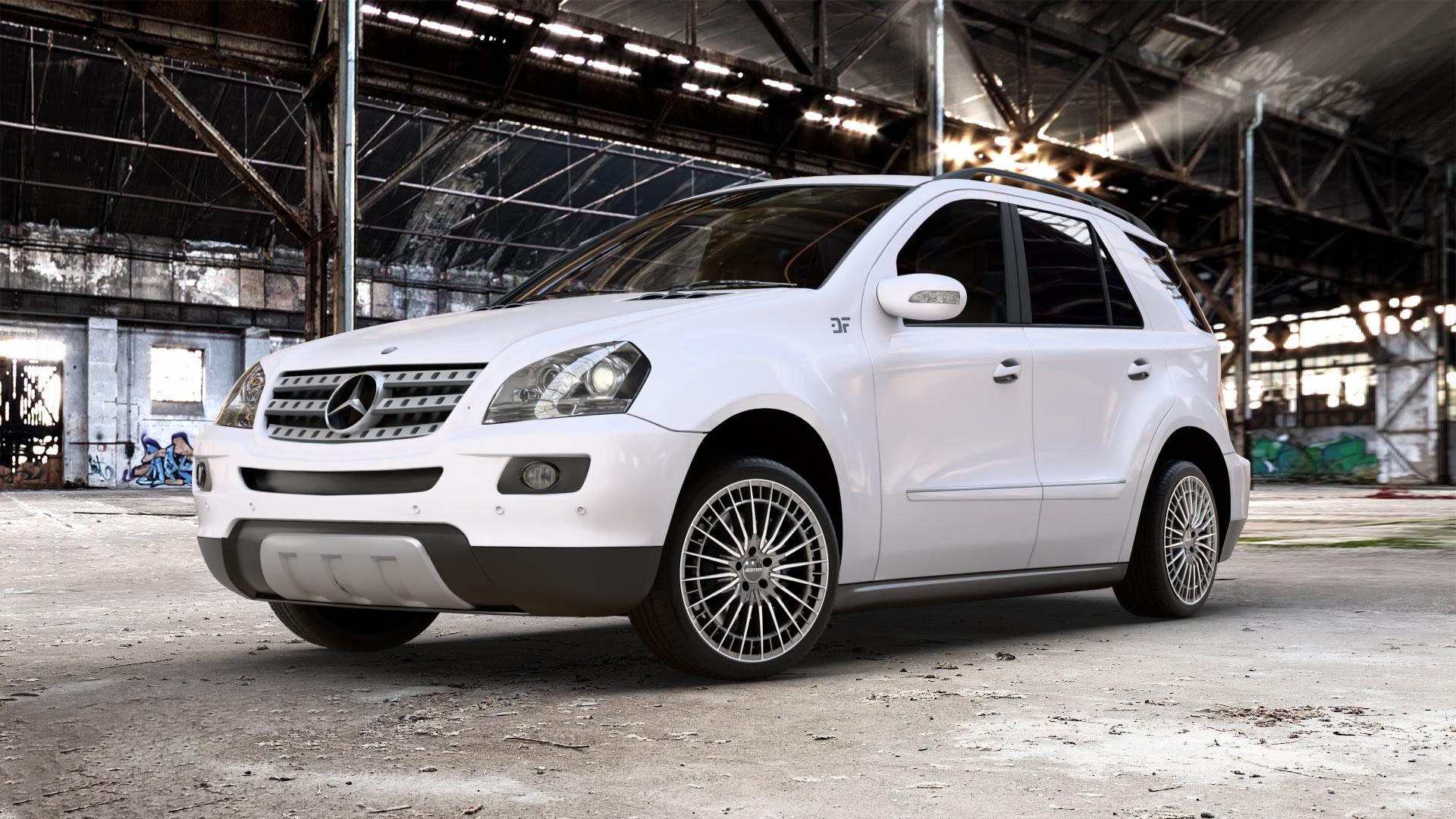 GMP Italia QSTAR Anthr. diamond Felge mit Reifen grau anthrazit in 20Zoll Winterfelge Alufelge auf weissem Mercedes M-Klasse Typ W164 ⬇️ mit 15mm Tieferlegung ⬇️ Old Industrial Hall_max_5300mm_2024 Frontansicht_1