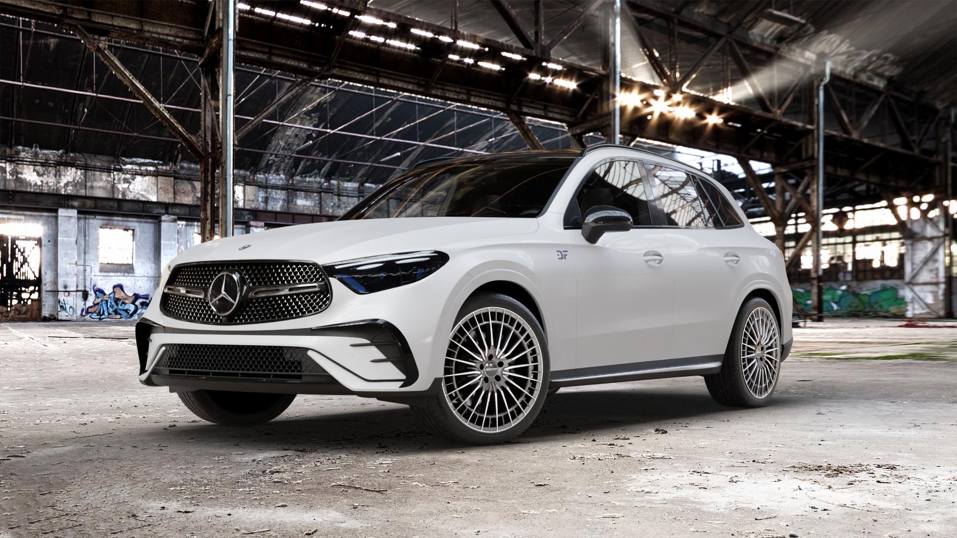GMP Italia QSTAR Anthr. diamond Felge mit Reifen grau anthrazit in 21Zoll Winterfelge Alufelge auf weissem Mercedes GLC-Klasse Typ X254 ⬇️ mit 15mm Tieferlegung ⬇️ Old Industrial Hall_max_5300mm_2024 Frontansicht_1