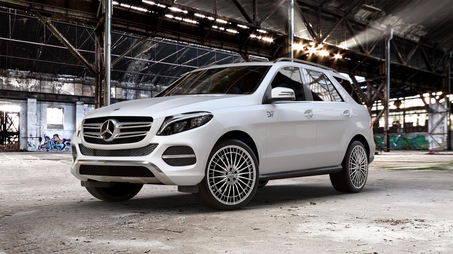 GMP Italia QSTAR Anthr. diamond Felge mit Reifen grau anthrazit in 21Zoll Winterfelge Alufelge auf weissem Mercedes GLE-Klasse SUV Typ x166 ⬇️ mit 15mm Tieferlegung ⬇️ Old Industrial Hall_max_5300mm_2024 Frontansicht_1