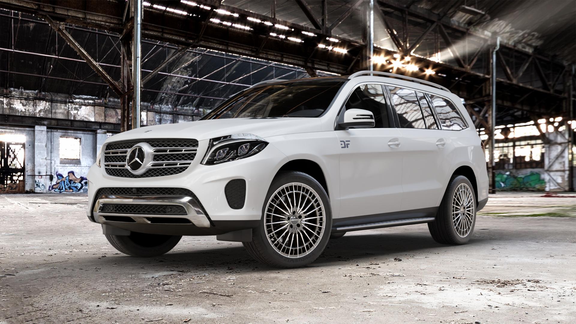 GMP Italia QSTAR Anthr. diamond Felge mit Reifen grau anthrazit in 21Zoll Winterfelge Alufelge auf weissem Mercedes GLS-Klasse Typ 166 3,0l 350 D 4Matic 190kW (258 PS) 400 245kW (333 4,7l 500 335kW (455 5,5l 63 AMG 4-Matic 430kW (585 ⬇️ mit 15mm Tieferlegung ⬇️ Old Industrial Hall_max_5300mm_2024 Frontansicht_1