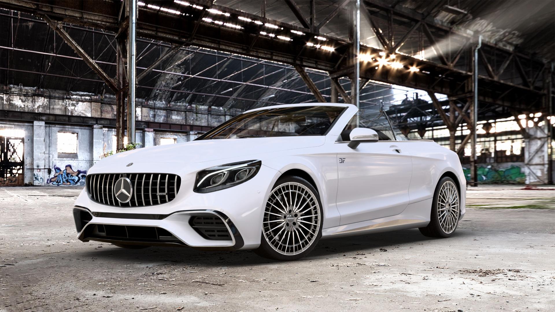 GMP Italia QSTAR Anthr. diamond Felge mit Reifen grau anthrazit in 21Zoll Winterfelge Alufelge auf weissem Mercedes S-Klasse Cabrio Typ 217 5,5l S 63 AMG 4Matic 430kW (585 PS) 6,0l 65 463kW (630 Facelift 4,0l 450kW (612 ⬇️ mit 15mm Tieferlegung ⬇️ Old Industrial Hall_max_5300mm_2024 Frontansicht_1