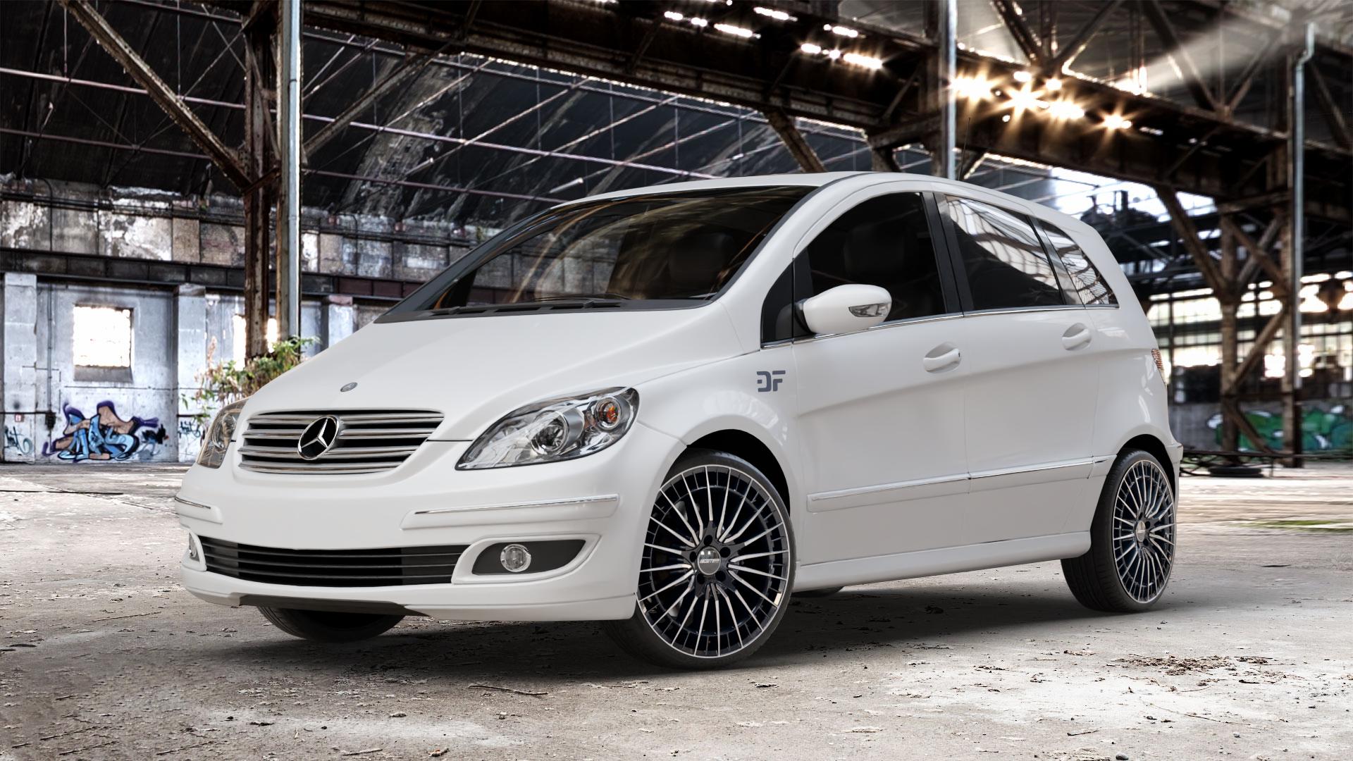 GMP Italia QSTAR Black Diamond Felge mit Reifen schwarz in 19Zoll Winterfelge Alufelge auf weissem Mercedes B-Klasse Typ T245 ⬇️ mit 15mm Tieferlegung ⬇️ Old Industrial Hall_max_4400mm_2024 Frontansicht_1
