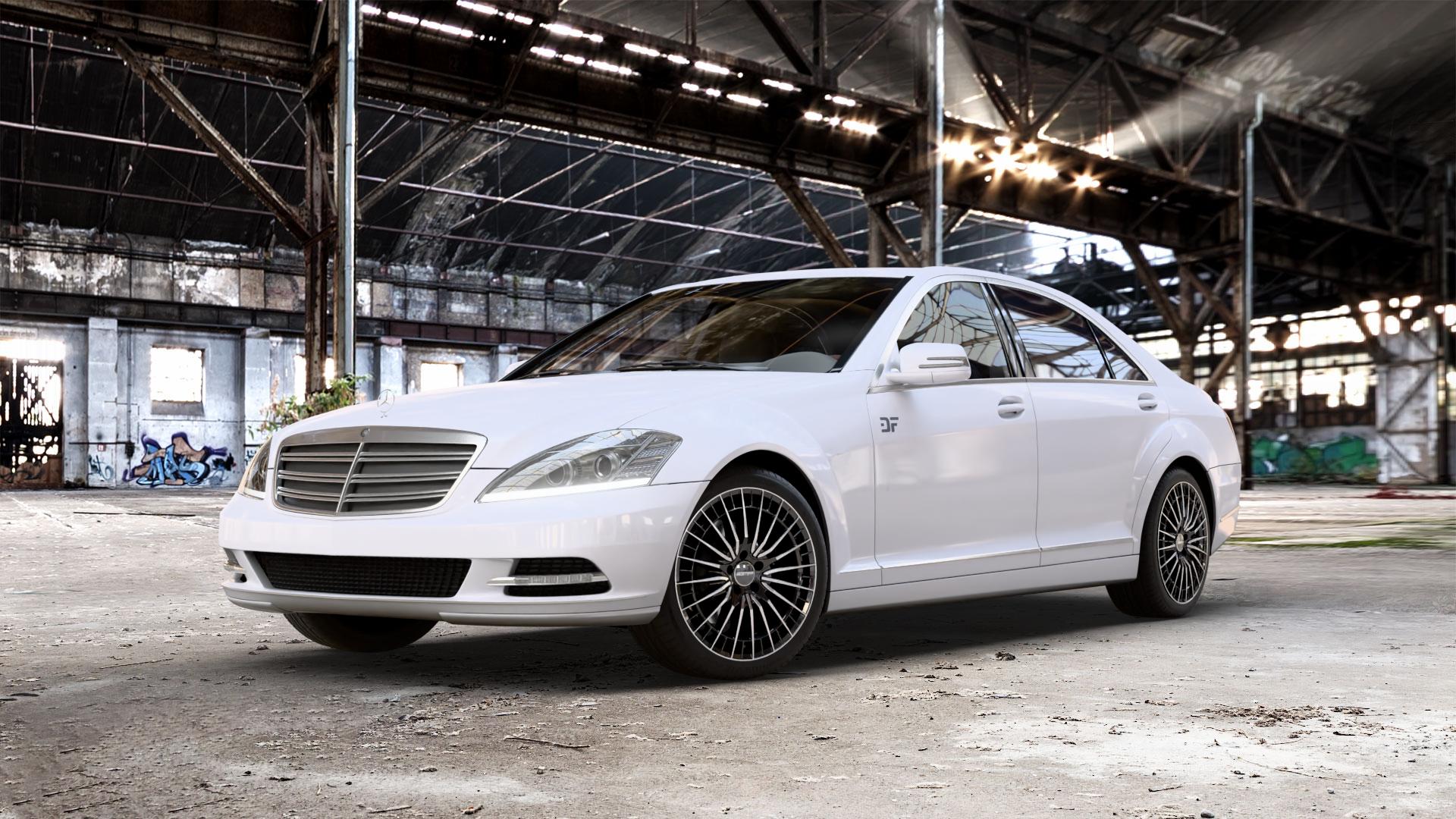 GMP Italia QSTAR Black Diamond Felge mit Reifen schwarz in 19Zoll Winterfelge Alufelge auf weissem Mercedes S-Klasse Typ W221 3,5l S 350 200kW (272 PS) 5,5l 500 285kW (387 4,7l 450 250kW (340 3,0l 320 CDI 173kW (235 4,0l 420 235kW (320 6,2l 63 AMG 386kW (525 4 ⬇️ mit 15mm Tieferlegung ⬇️ Old Industrial Hall_max_5300mm_2024 Frontansicht_1