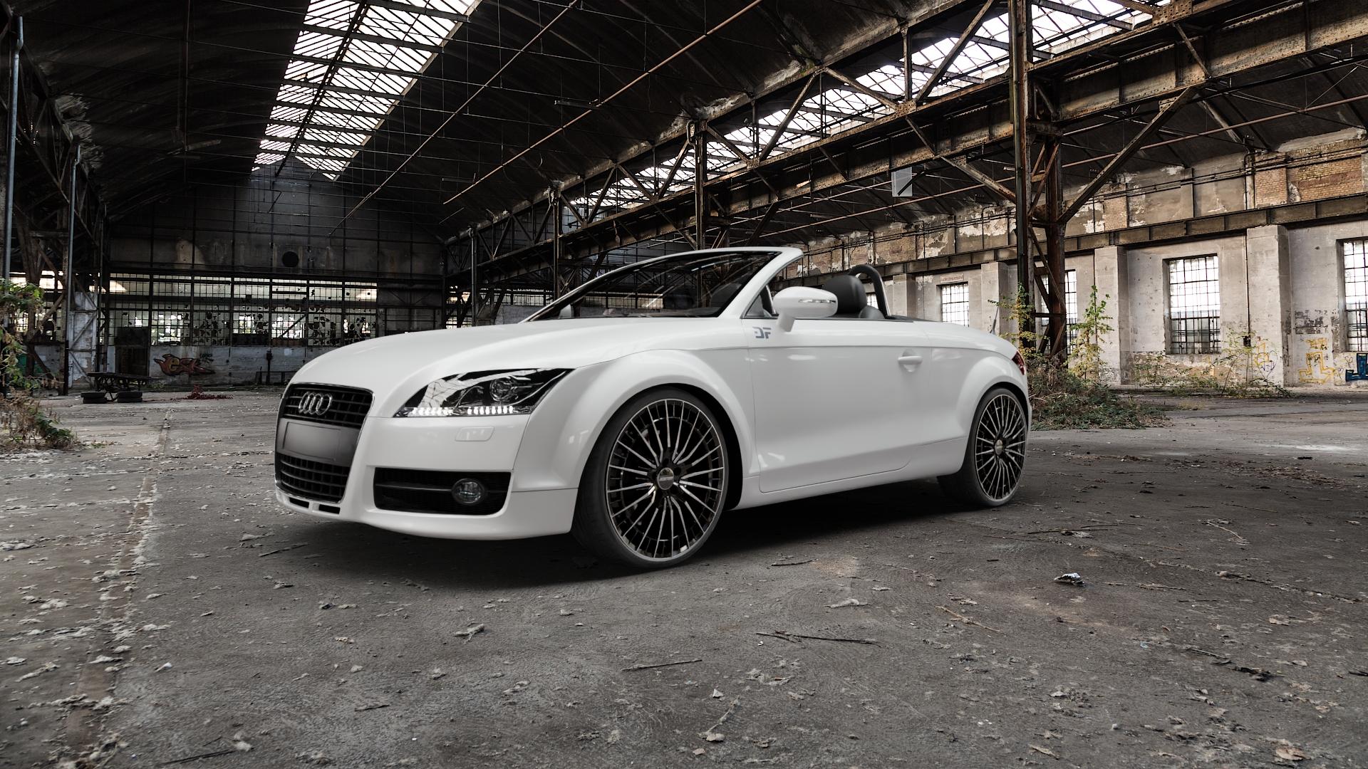 GMP Italia QSTAR Black Diamond Felge mit Reifen schwarz in 20Zoll Winterfelge Alufelge auf weissem Audi TT II Typ 8J (Roadster) ⬇️ mit 15mm Tieferlegung ⬇️ Old Industrial Hall_max5000mm_2022 Frontansicht_1