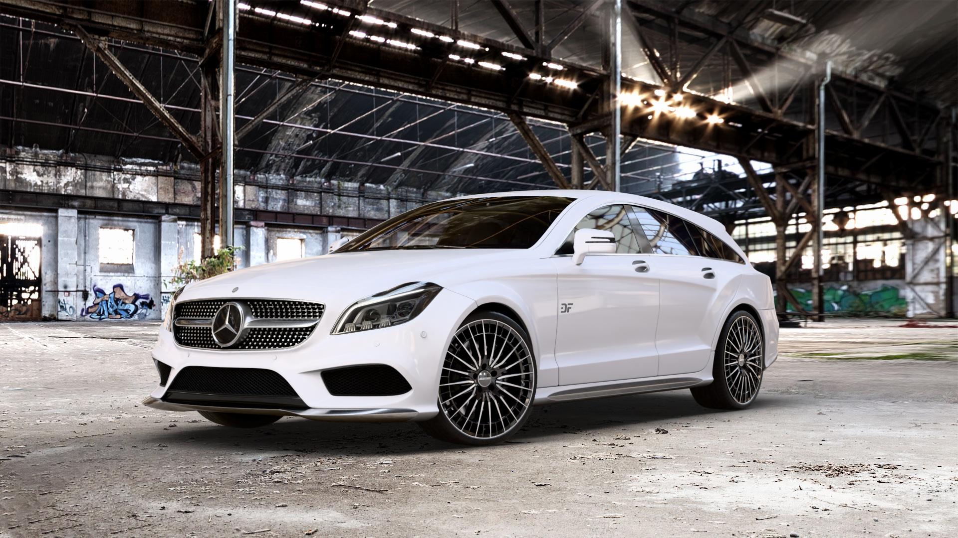 GMP Italia QSTAR Black Diamond Felge mit Reifen schwarz in 20Zoll Winterfelge Alufelge auf weissem Mercedes CLS Typ X218 Shooting Brake 2,1l 250 CDI 150kW (204 PS) 3,0l 350 195kW (265 4Matic 3,5l 225kW (306 4,7l 500 300kW (408 5,5l 63 AMG 410kW (557 4-Matic 43 ⬇️ mit 15mm Tieferlegung ⬇️ Old Industrial Hall_max_5300mm_2024 Frontansicht_1