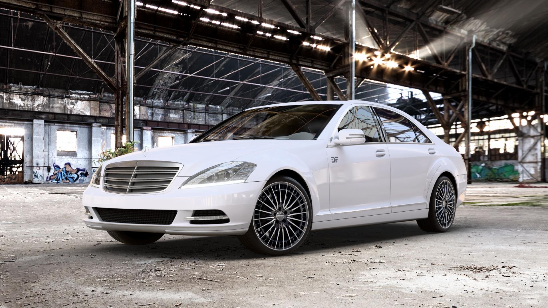 GMP Italia QSTAR Black Diamond Felge mit Reifen schwarz in 20Zoll Winterfelge Alufelge auf weissem Mercedes S-Klasse Typ W221 3,5l S 350 200kW (272 PS) 5,5l 500 285kW (387 4,7l 450 250kW (340 3,0l 320 CDI 173kW (235 4,0l 420 235kW (320 6,2l 63 AMG 386kW (525 4 ⬇️ mit 15mm Tieferlegung ⬇️ Old Industrial Hall_max_5300mm_2024 Frontansicht_1