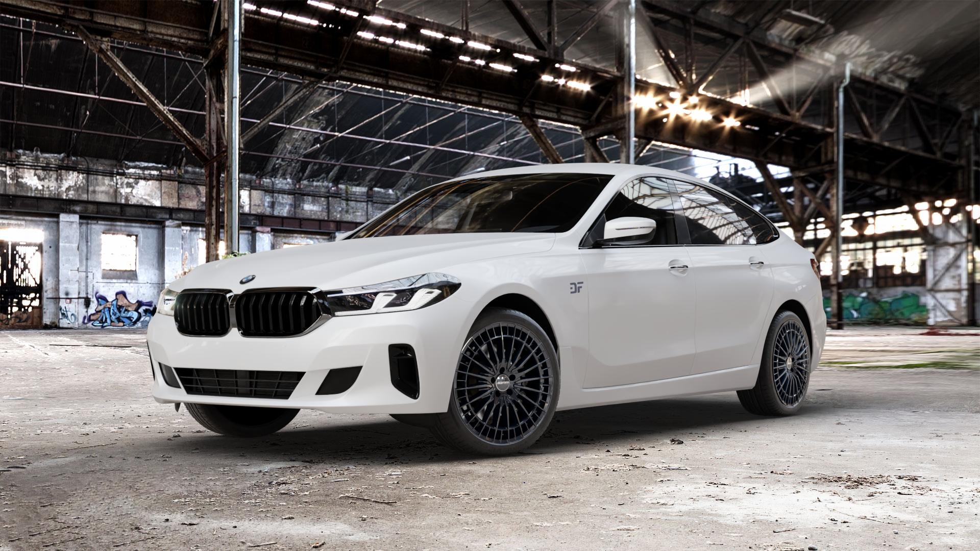 GMP Italia QSTAR Black glossy Felge mit Reifen schwarz in 20Zoll Winterfelge Alufelge auf weissem BMW 6er G32 Gran Turismo (G6GT) Facelift ⬇️ mit 15mm Tieferlegung ⬇️ Old Industrial Hall_max_5300mm_2024 Frontansicht_1
