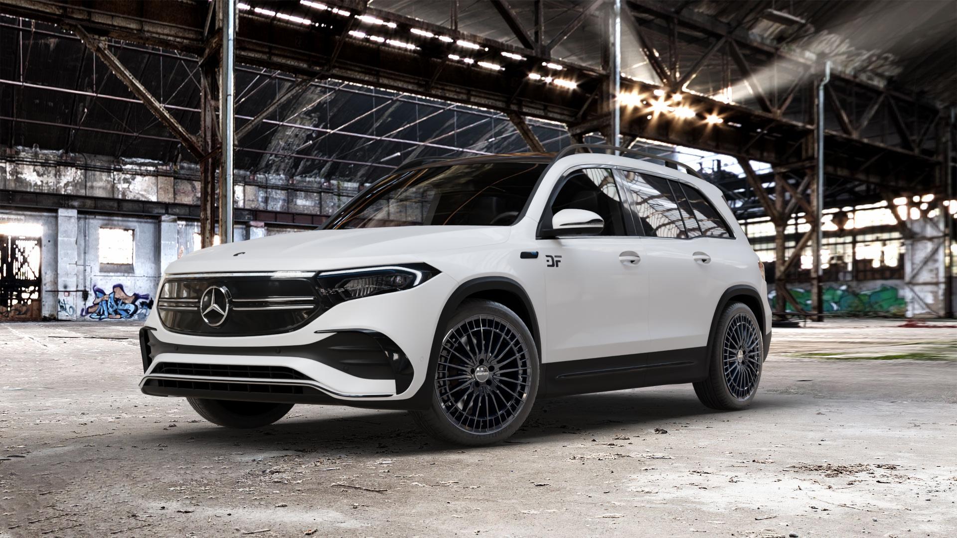 GMP Italia QSTAR Black glossy Felge mit Reifen schwarz in 20Zoll Winterfelge Alufelge auf weissem Mercedes EQB Typ F2B ⬇️ mit 15mm Tieferlegung ⬇️ Old Industrial Hall_max_5300mm_2024 Frontansicht_1