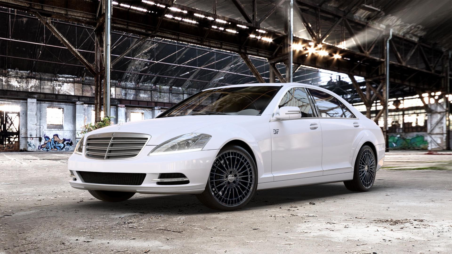 GMP Italia QSTAR Black glossy Felge mit Reifen schwarz in 20Zoll Winterfelge Alufelge auf weissem Mercedes S-Klasse Typ W221 3,5l S 350 200kW (272 PS) 5,5l 500 285kW (387 4,7l 450 250kW (340 3,0l 320 CDI 173kW (235 4,0l 420 235kW (320 6,2l 63 AMG 386kW (525 4 ⬇️ mit 15mm Tieferlegung ⬇️ Old Industrial Hall_max_5300mm_2024 Frontansicht_1