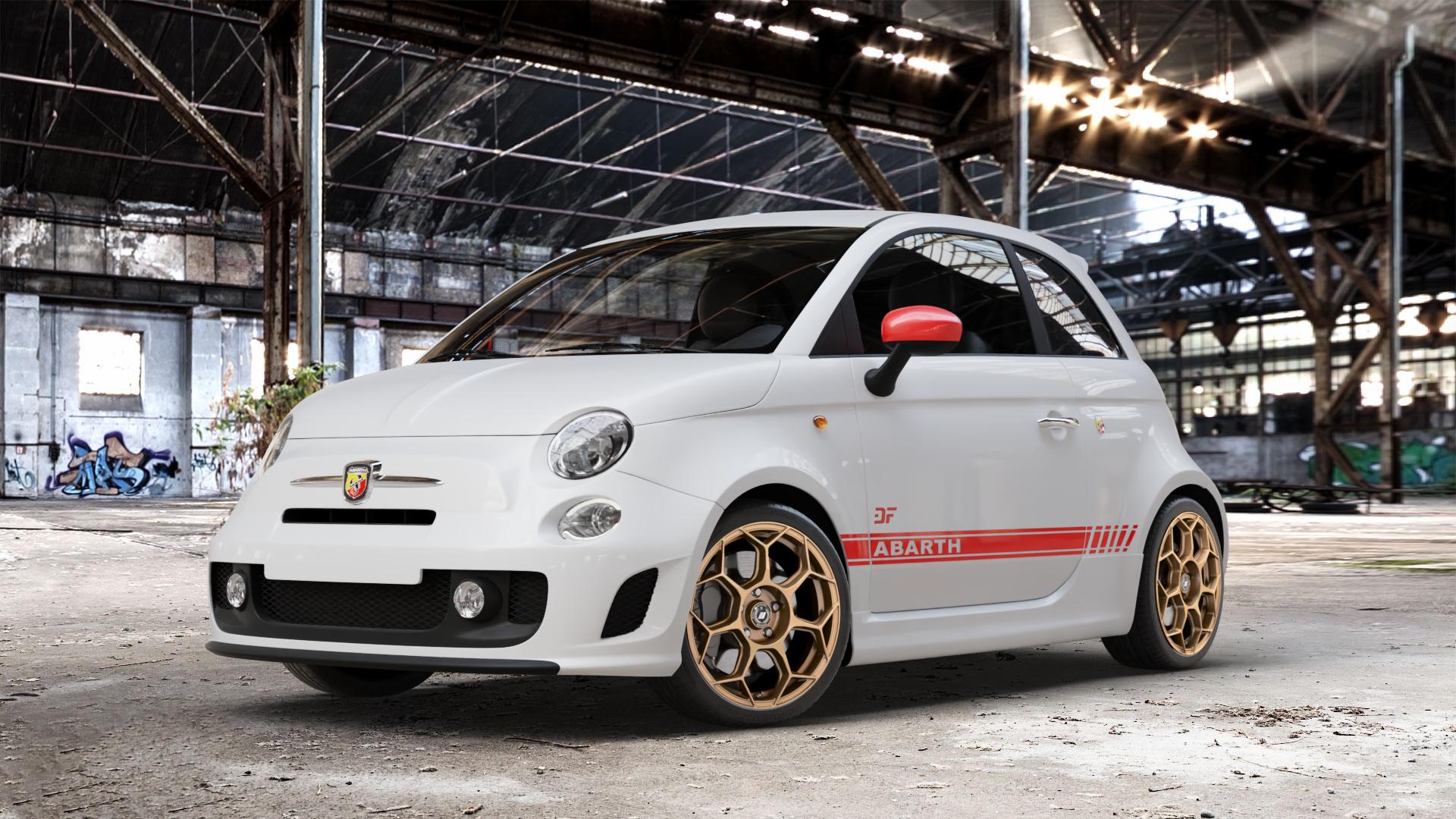 GMP Italia Raceway Oro Corsa Felge mit Reifen gold in 17Zoll Winterfelge Alufelge auf weissem Fiat 500 Typ 312 1,4l Abarth 16V 99kW (135 PS) 118kW (160 132kW (179 103kW (140 695 Biposto 139kW (189 Facelift 595 107kW (145 120kW (163 Turismo 121kW (165 Comp ⬇️ mit 15mm Tieferlegung ⬇️ Old Industrial Hall_max_4400mm_2024 Frontansicht_1