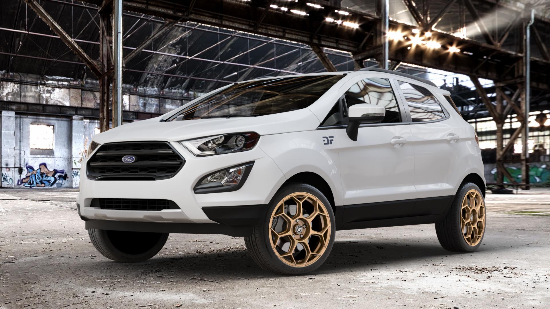 GMP Italia Raceway Oro Corsa Felge mit Reifen gold in 18Zoll Winterfelge Alufelge auf weissem Ford EcoSport Typ JK8 Facelift ⬇️ mit 15mm Tieferlegung ⬇️ Old Industrial Hall_max_4400mm_2024 Frontansicht_1