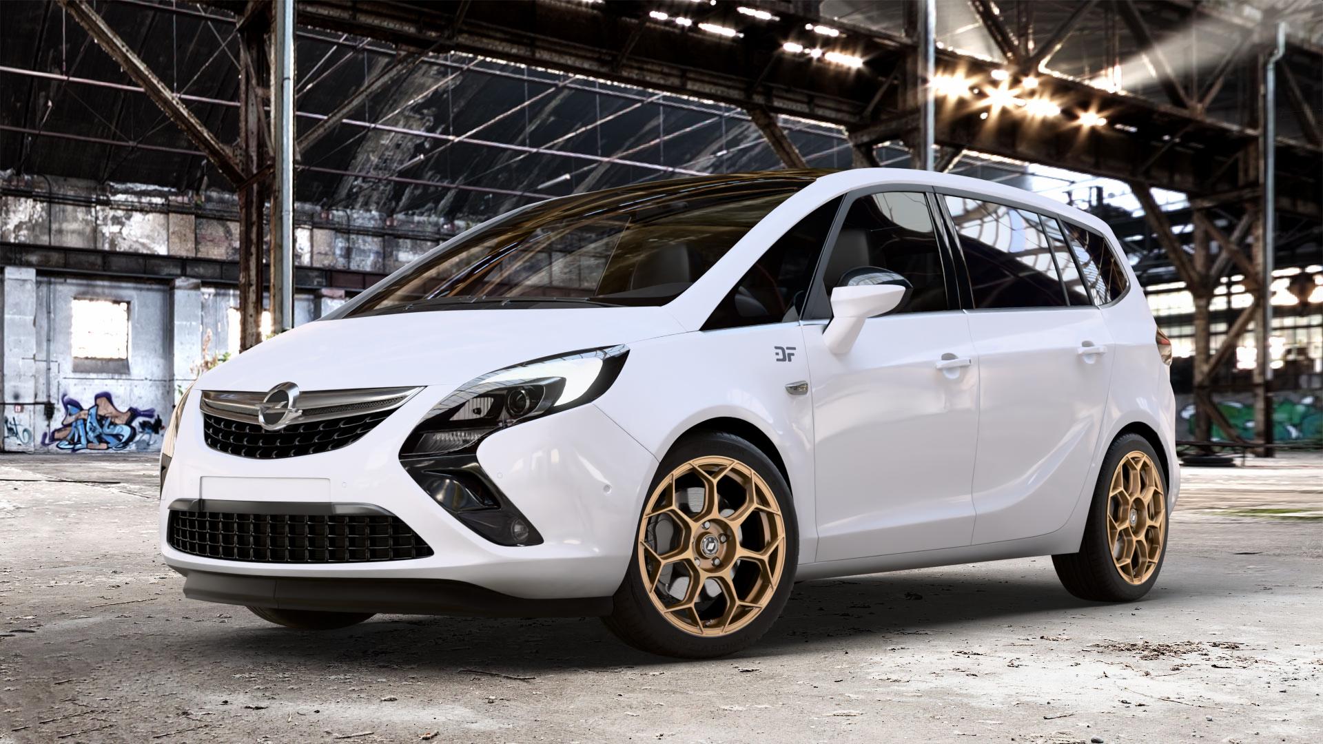 GMP Italia Raceway Oro Corsa Felge mit Reifen gold in 18Zoll Winterfelge Alufelge auf weissem Opel Zafira C Tourer ⬇️ mit 15mm Tieferlegung ⬇️ Old Industrial Hall_max_4400mm_2024 Frontansicht_1