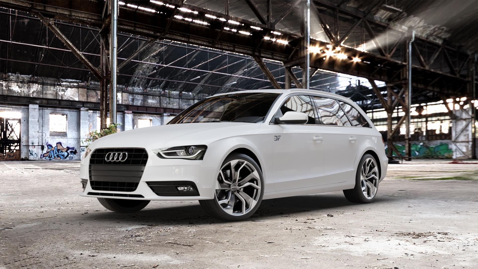 GMP Italia Rebel Anthr. matt diamond Felge mit Reifen grau anthrazit in 19Zoll Winterfelge Alufelge auf weissem Audi A4 Typ 8K5/B8 (Avant) Facelift ⬇️ mit 15mm Tieferlegung ⬇️ Old Industrial Hall_max_5300mm_2024 Frontansicht_1