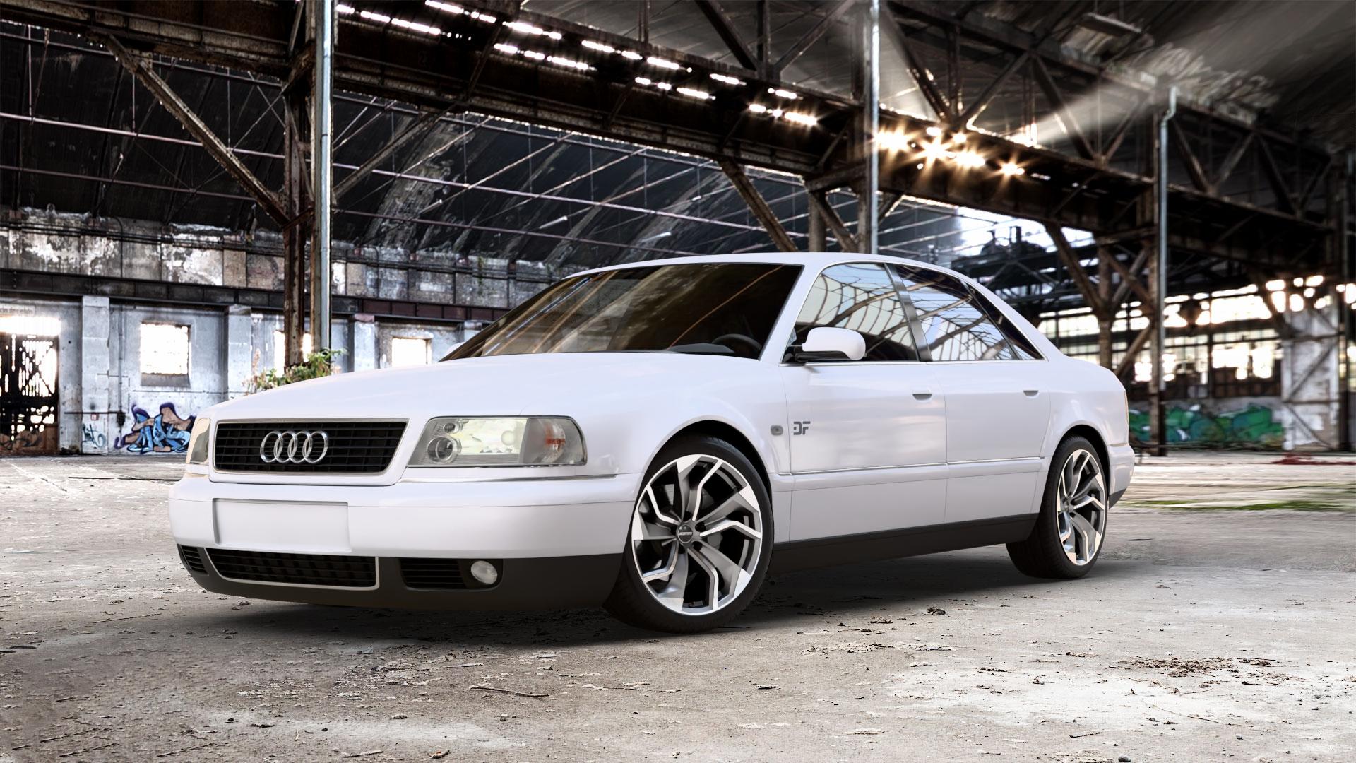 GMP Italia Rebel Anthr. matt diamond Felge mit Reifen grau anthrazit in 19Zoll Winterfelge Alufelge auf weissem Audi A8 Typ D2/4D 2,8l 128kW (174 PS) 142kW (193 2,5l TDI 110kW (150 132kW (179 quattro ⬇️ mit 15mm Tieferlegung ⬇️ Old Industrial Hall_max_5300mm_2024 Frontansicht_1