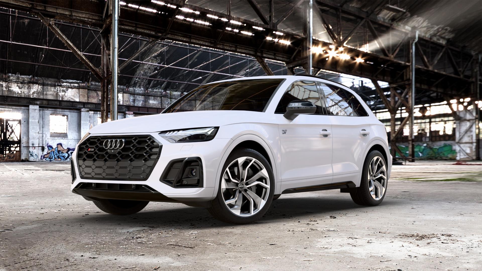 GMP Italia Rebel Anthr. matt diamond Felge mit Reifen grau anthrazit in 20Zoll Winterfelge Alufelge auf weissem Audi Q5 II Typ FY Facelift 3,0l SQ5 TDI quattro 251kW Mild-Hybrid (341 PS) ⬇️ mit 15mm Tieferlegung ⬇️ Old Industrial Hall_max_5300mm_2024 Frontansicht_1