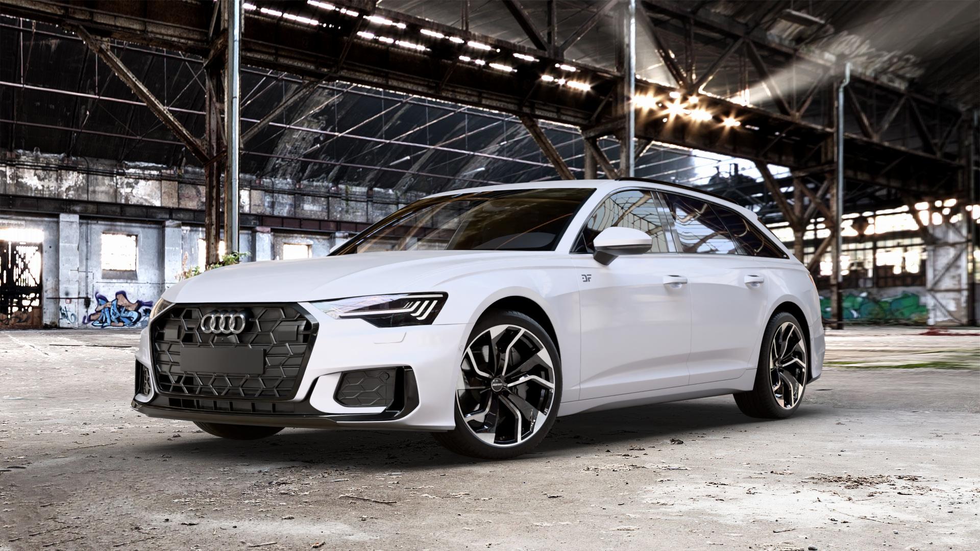 GMP Italia Rebel Black Diamond Felge mit Reifen schwarz in 20Zoll Winterfelge Alufelge auf weissem Audi A6 Typ F2/C8 (Avant) Facelift 2,0l 35 TDI 120kW Mild-Hybrid (163 PS) 40 150kW (204 quattro TFSI 3,0l 45 180kW (245 195kW (265 50 210kW (286 e Hybrid 55 250k ⬇️ mit 15mm Tieferlegung ⬇️ Old Industrial Hall_max_5300mm_2024 Frontansicht_1